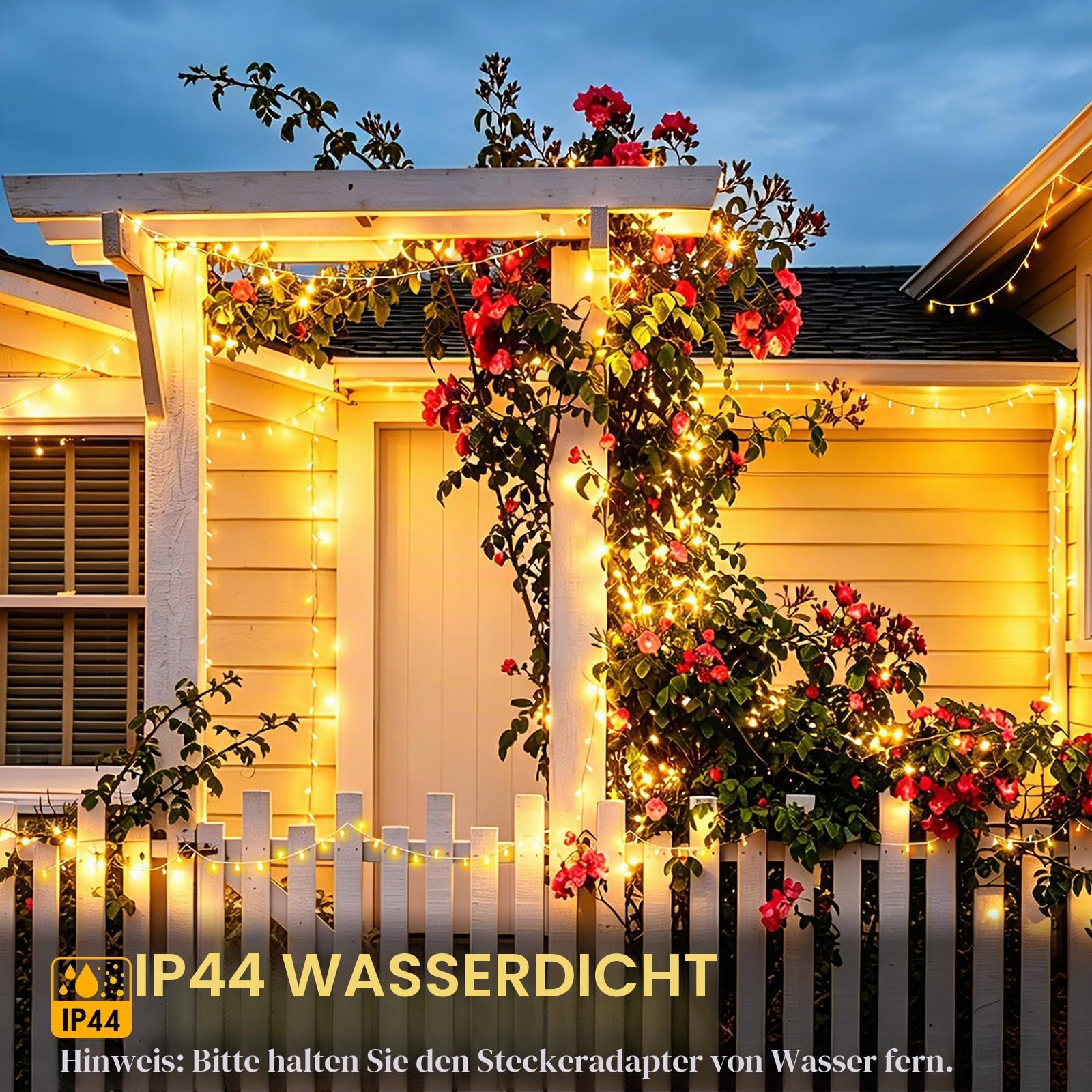 1800 LED Lichterkette Außen, 54M Lichterkette Outdoor Strom 8 Modi mit Fernbedienung Timer Weihnachtsbeleuchtung Außen Transparente Kabel Wasserdicht für Hof Garten Party Hochzeit Haus (Warmweiß)