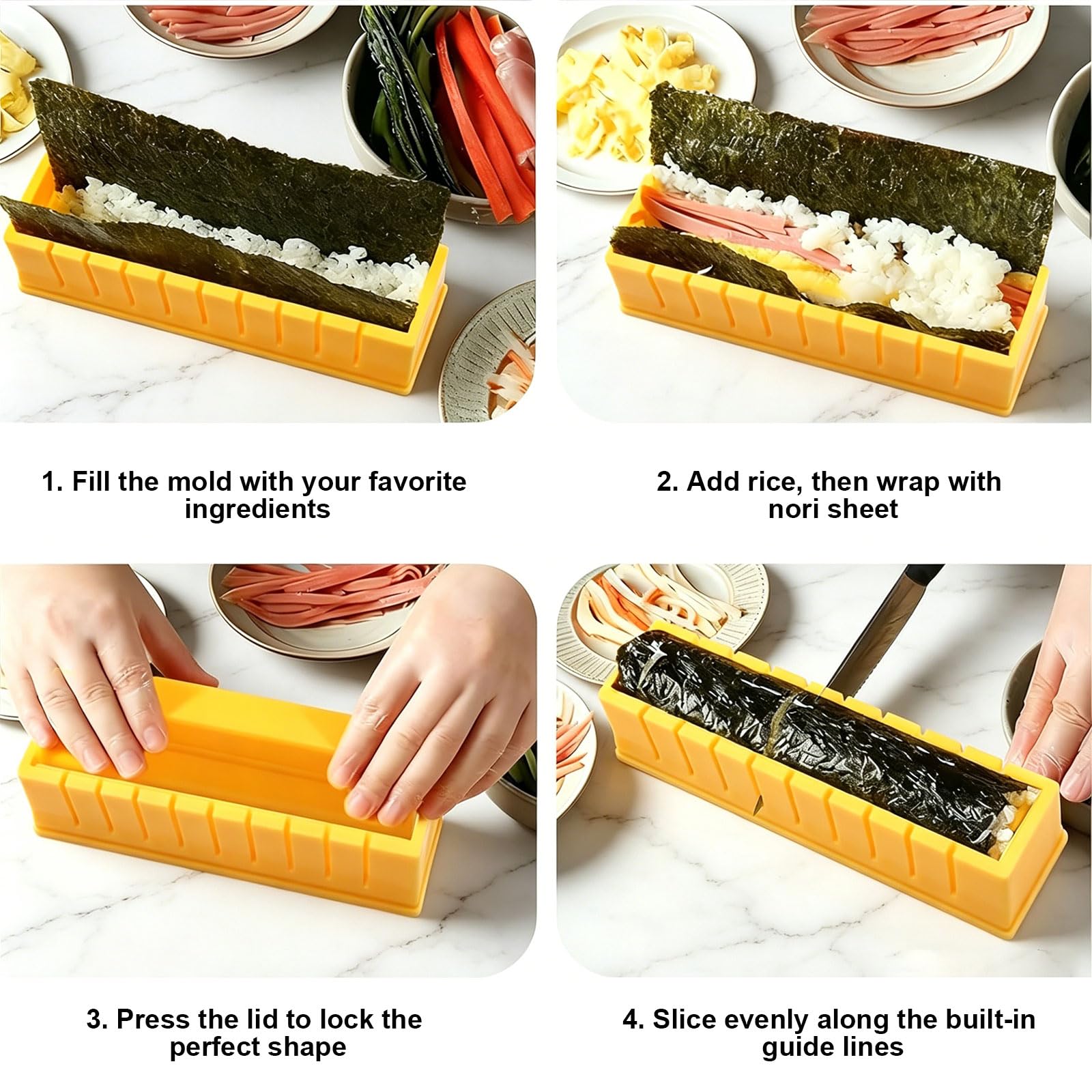 Kit Sushi Fai da Te, Stampo per Sushi con Bacchette e Cucchiaio, Sushi Maker per Sushi Tondo Perfetto, Kit Sushi Completo per Principianti, Accessori Sushi in Plastica Alimentare