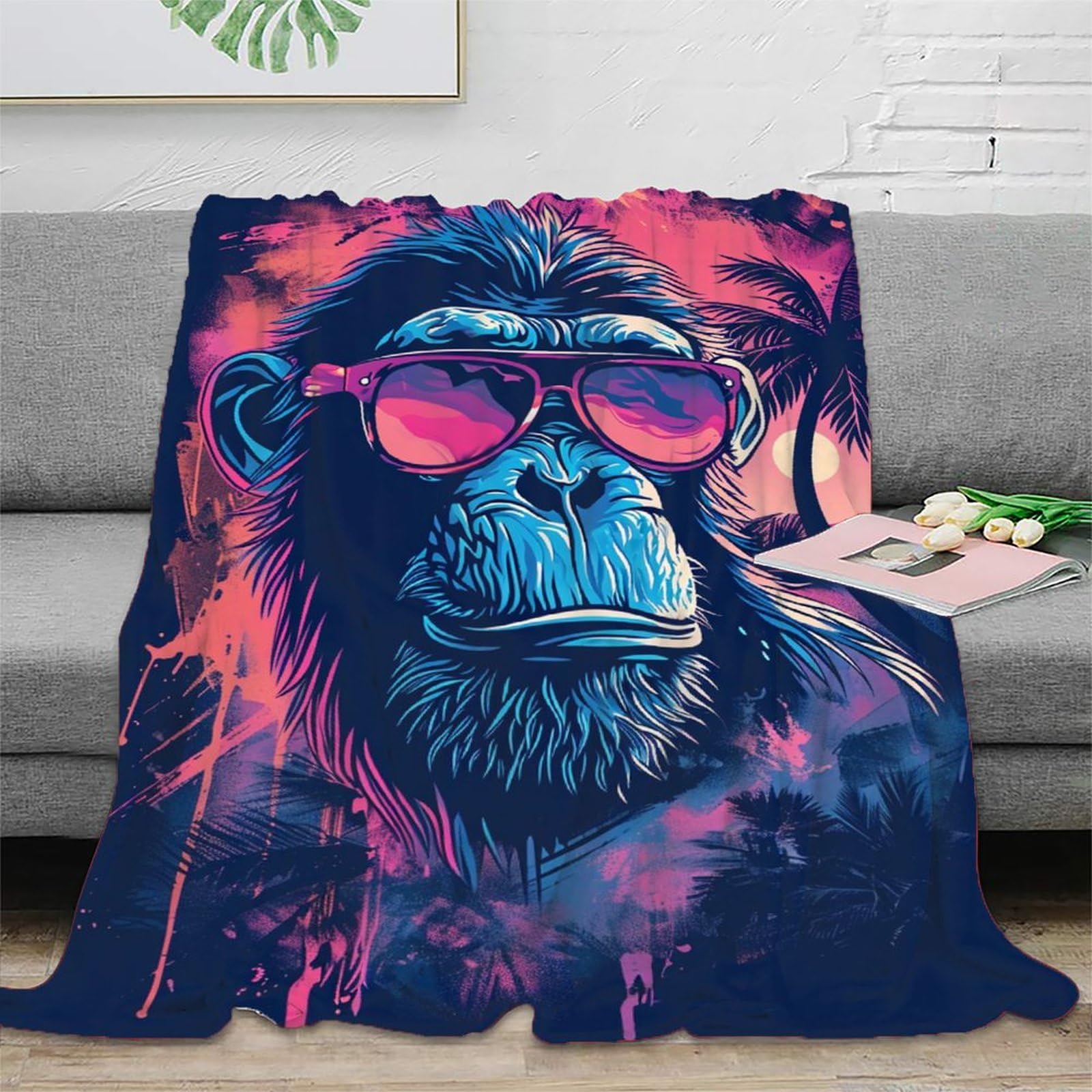 NRAOPEVVD 3D Printed Gorilla Blankets Soft And Warm Super Soft Cozy Fuzzy Warm Throws with Anti-wrinkle/anti-tarnishing Lightweight for Baby Kids Adults Girls Boy 80x90inch(200x230cm)