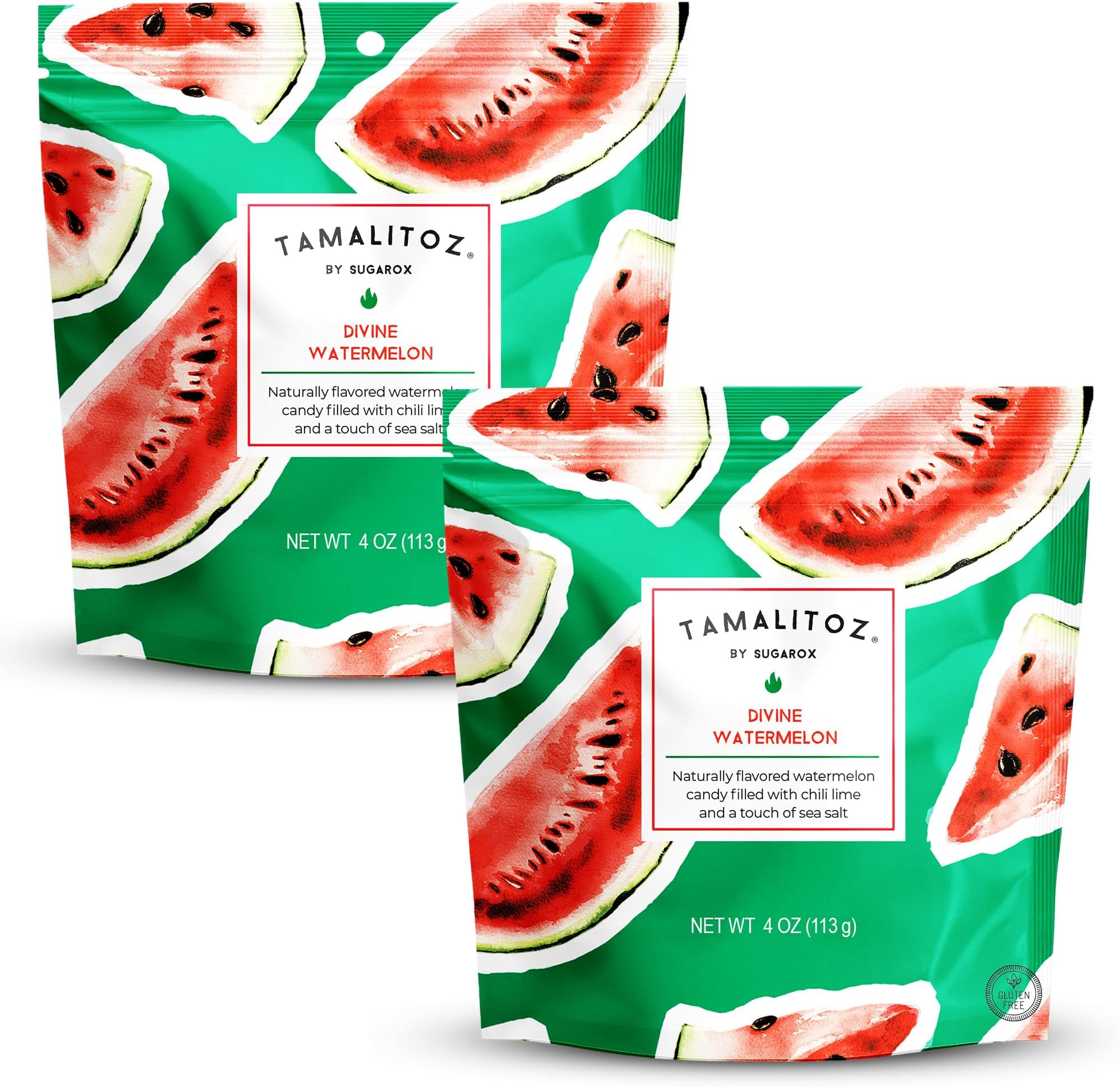 Tamalitoz Divine Watermelon – Spicy Watermelon Mexican Hard Candy Filled with Chile, Lime & Sea Salt Center, Handcrafted Fruit Candy, Gluten-Free, Kosher, No Artificial Colors – 2 Bags (4oz Each)