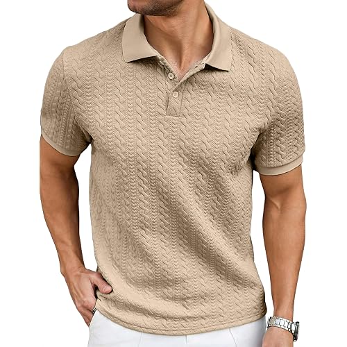 JMIERR Men's Casual Polo Shirt Knitted Textured Short Sleeve Stretch Golf Shirt Summer Vacation Beach Collared Shirts