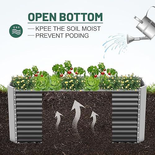 Miniatura 6 de Land Guard Jardineras elevadas rectangulares galvanizadas de 8 x 4 x 3 pies, maceta de metal de gran capacidad para exteriores, cama de jardín