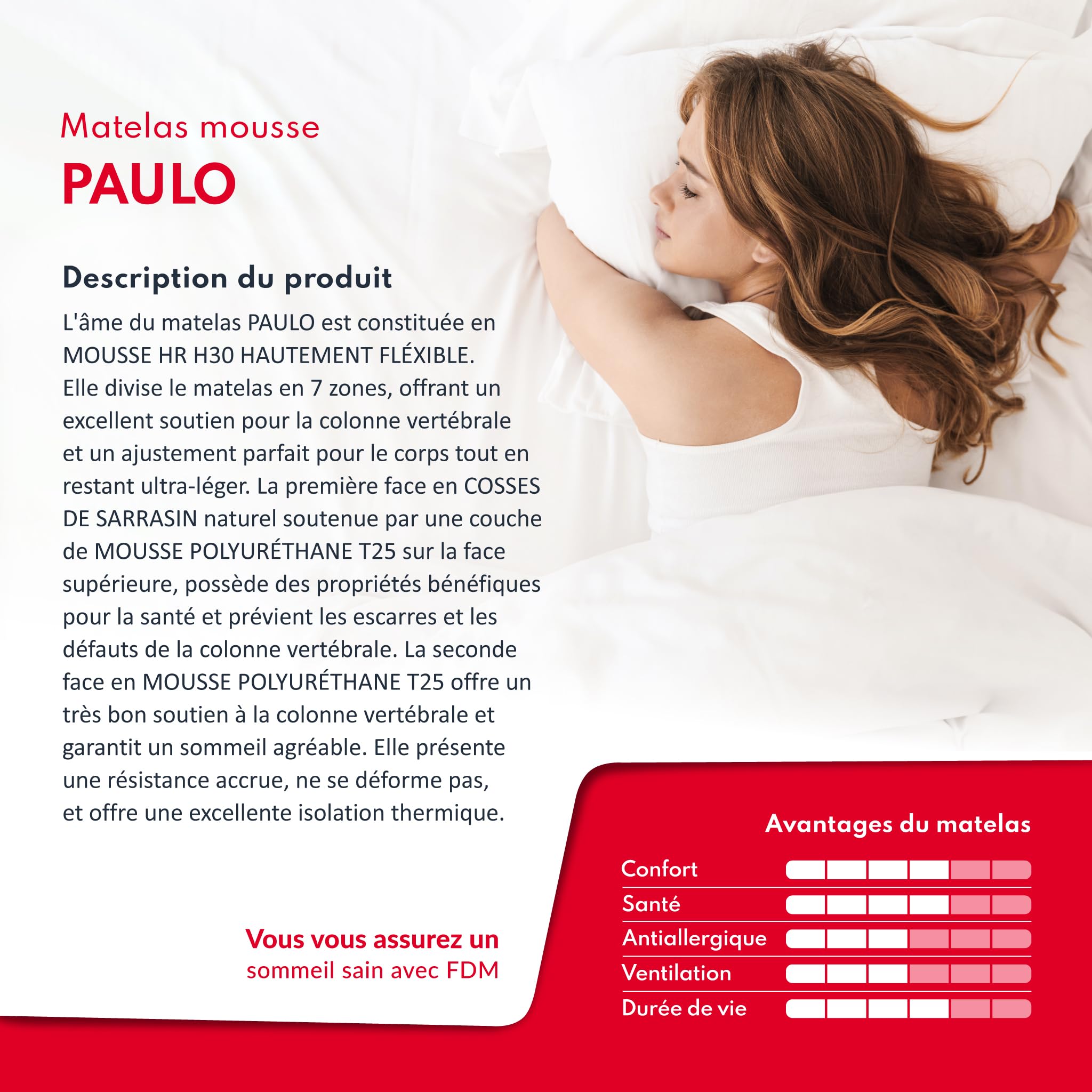 FDM Paulo Matelas 90x200 cm Mousse à Mémoire de Forme avec Couche de Sarrasin Naturel Épaisseur 16 cm Fermeté H3 Matelas à Deux Faces 7 Zones de Confort Housse Lavable Oeko-TEX Hypoallergénique