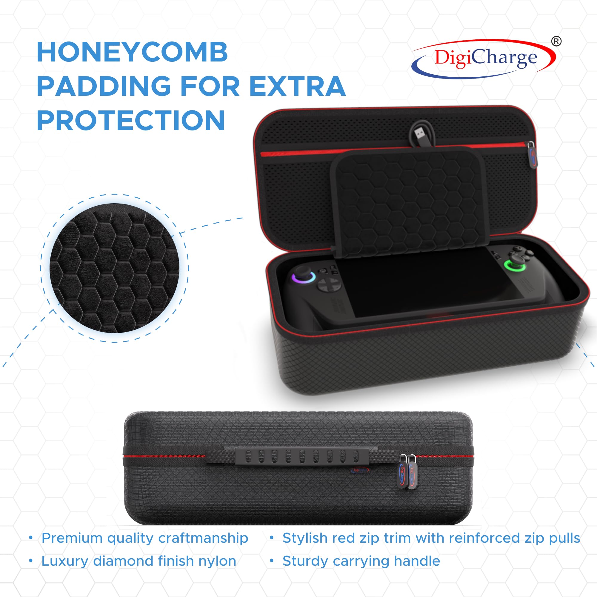 Digicharge Custodia per Rog Xbox Ally / Ally X e accessori - 2 x protettive per schermo, Custodia rigida per il trasporto, custodia protettiva da viaggio portatile per (2025) X Box portaoggetti