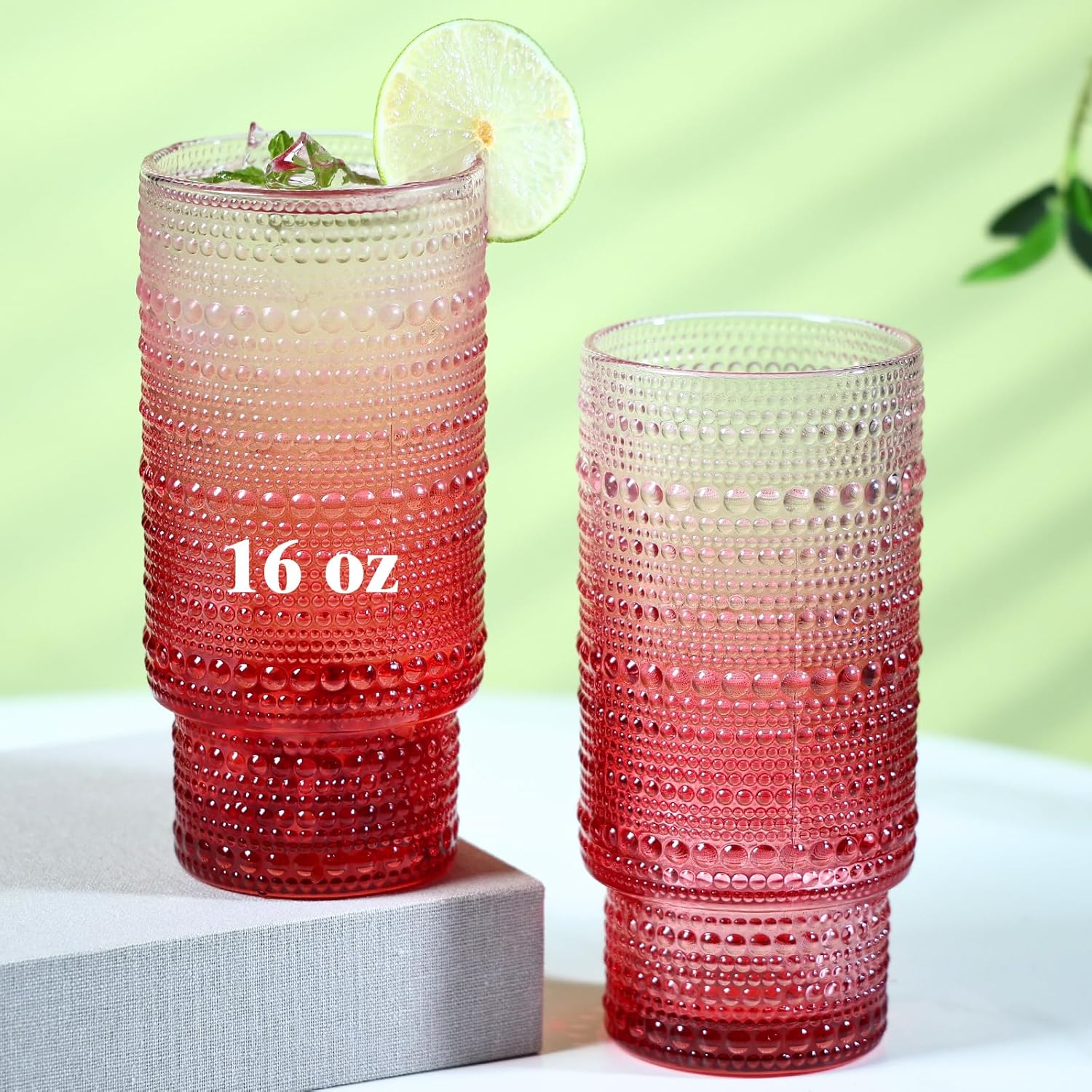 Amazon.com | Cowjut 6pcs Hobnail Drinking Glasses Set, 16 oz Vintage ...