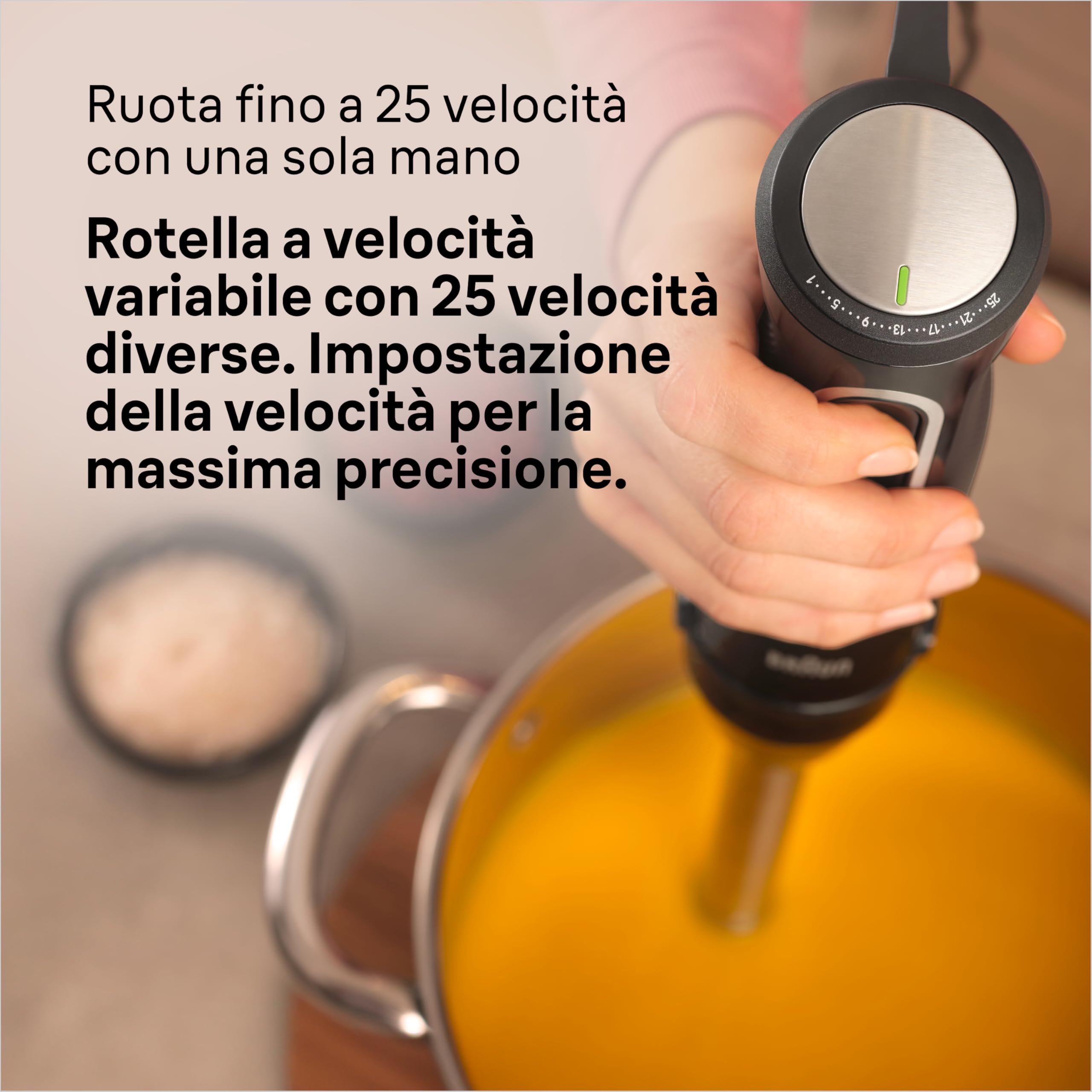 Braun Multiquick5 Pro MQ55236M, MINIPIMER CON 5 ANNI DI ASSISTENZA, Frullatore ad immersione, 25 velocità di lavorazione, Antischizzo, 1000W, 3 accessori, nero