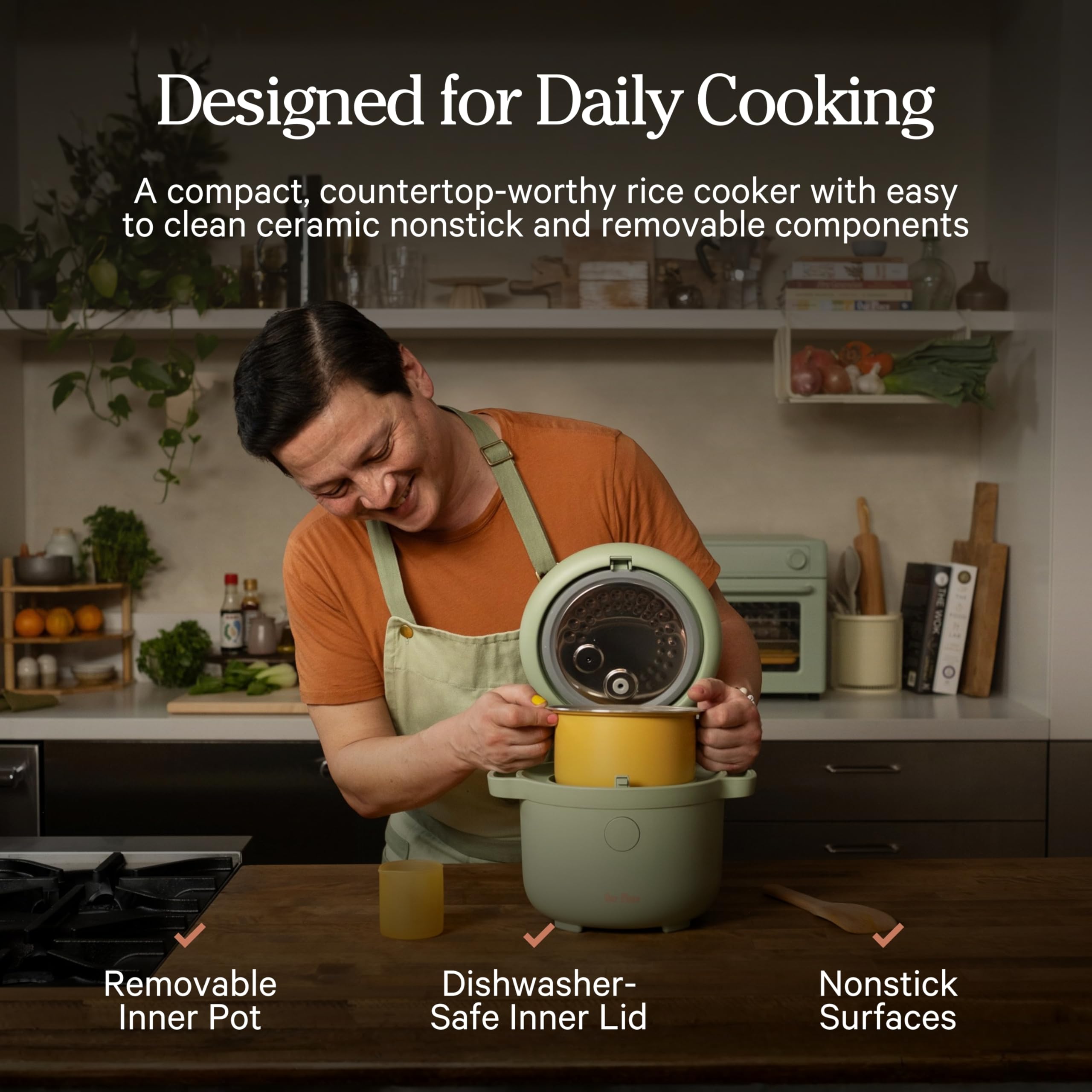 Our Place Rice Cooker | 6-Cup Compact Rice Cooker with Ceramic Nonstick Inner Pot | Fuzzy Logic Multi-Cooker for White & Brown Rice, Oatmeal & Grains | Delay Timer & Auto Keep Warm | Steam - 4