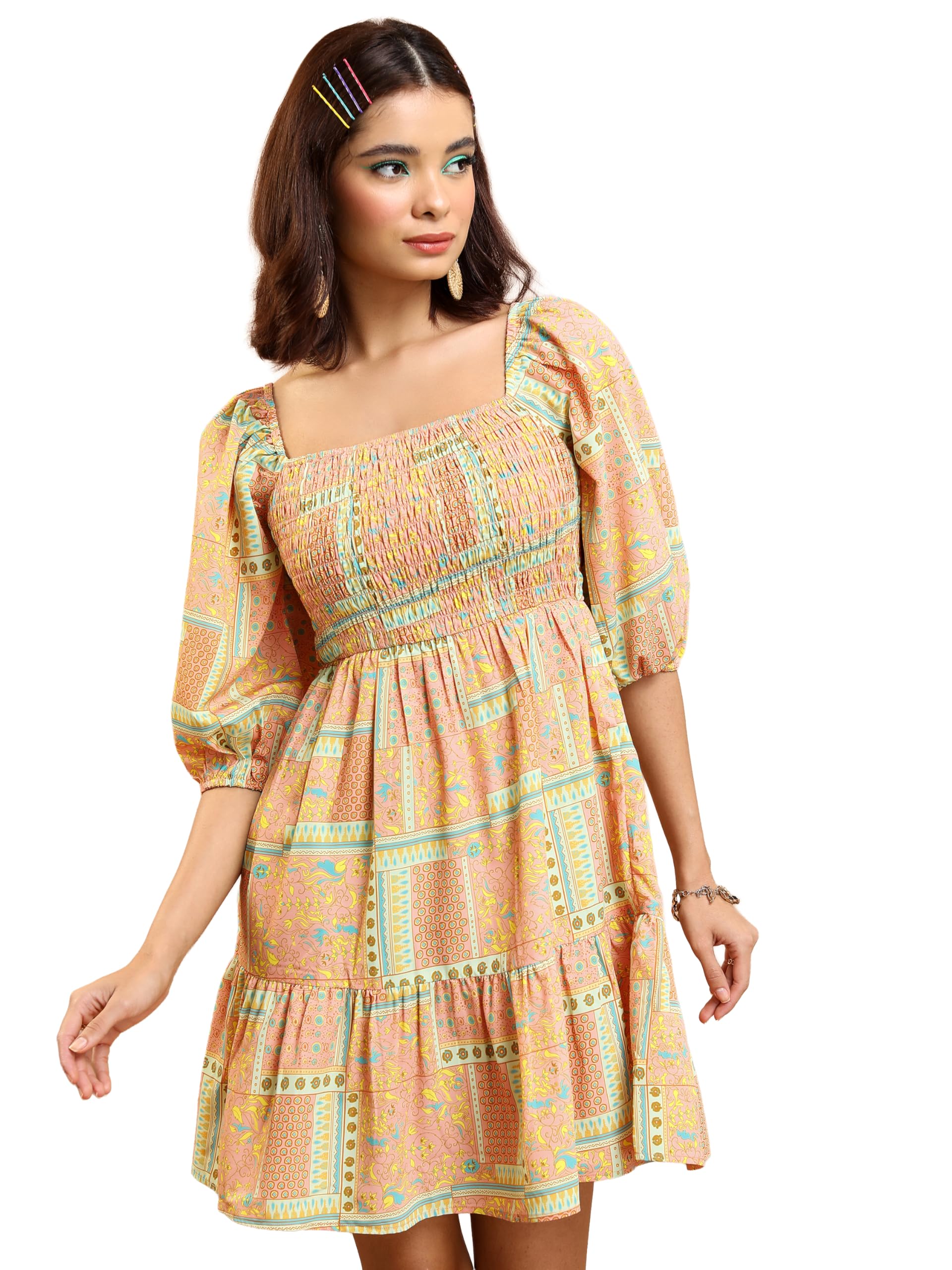 tokyo talkies Women's Short Sleeves Square Neck Printed Dresses | Stylish Dresses | Casual Dresses-picture-28