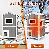 Vista 5 de Casa cálida aislada para gatos de 2 pisos, refugio resistente a la intemperie para gatos con 2 plataformas, capas térmicas, 2 puertas de escape