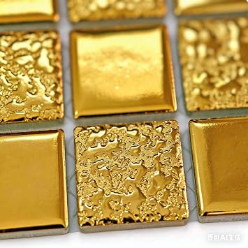 Hominter Gold Mosaic Tile for Kitchen Backsplash, Glossy Textured Ceramic Wall Tiles, Waterproof Bathroom Shower and Fireplace Accent Wall Decor, 10 Square Feet
