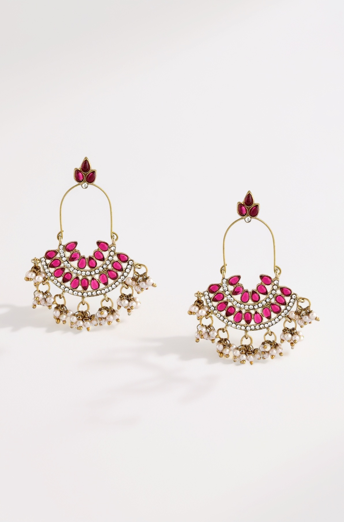 Pink Kundan Austrian Diamonds & Beads Dangle Ethnic Earrings For Women - ZPFK1194