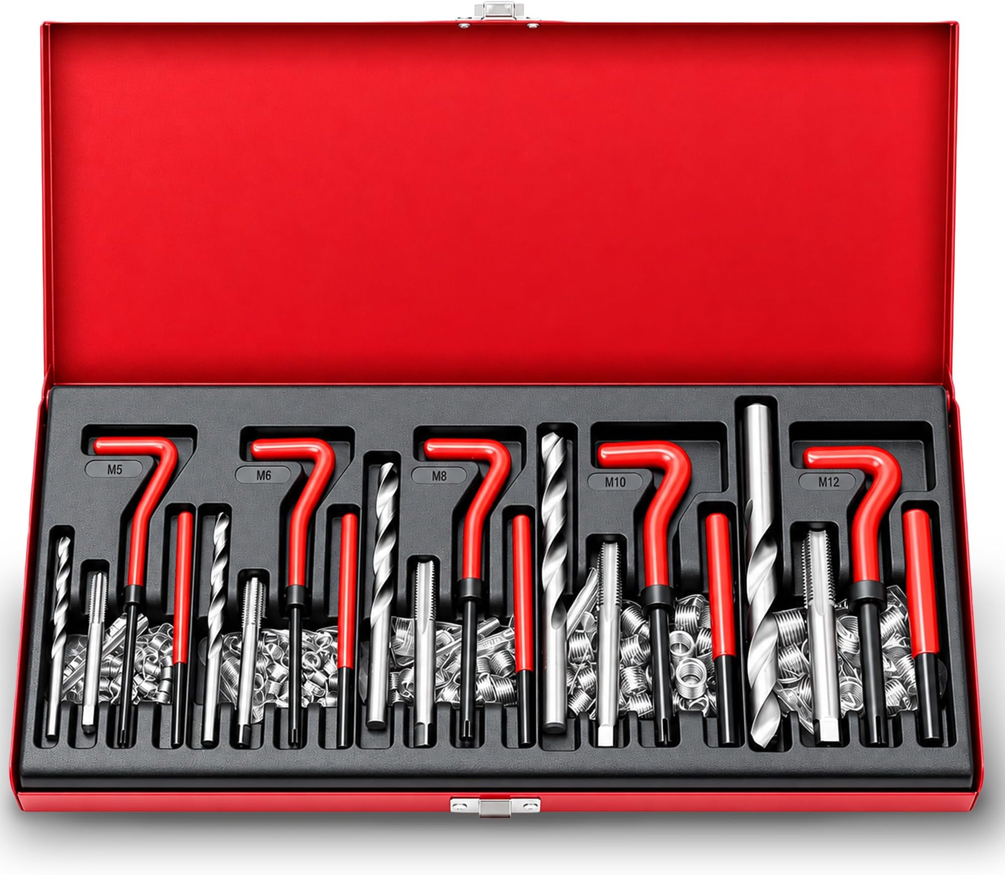 Metric Helicoil Thread Repair Kit: 131-Piece Heli Coil HSS Drills Inserts Taps & Tools M5 M6 M8 M10 M12 Automotive Engine Spark Plug Cylinder Insertion Rethreading Tools Universal Rethread Restorer