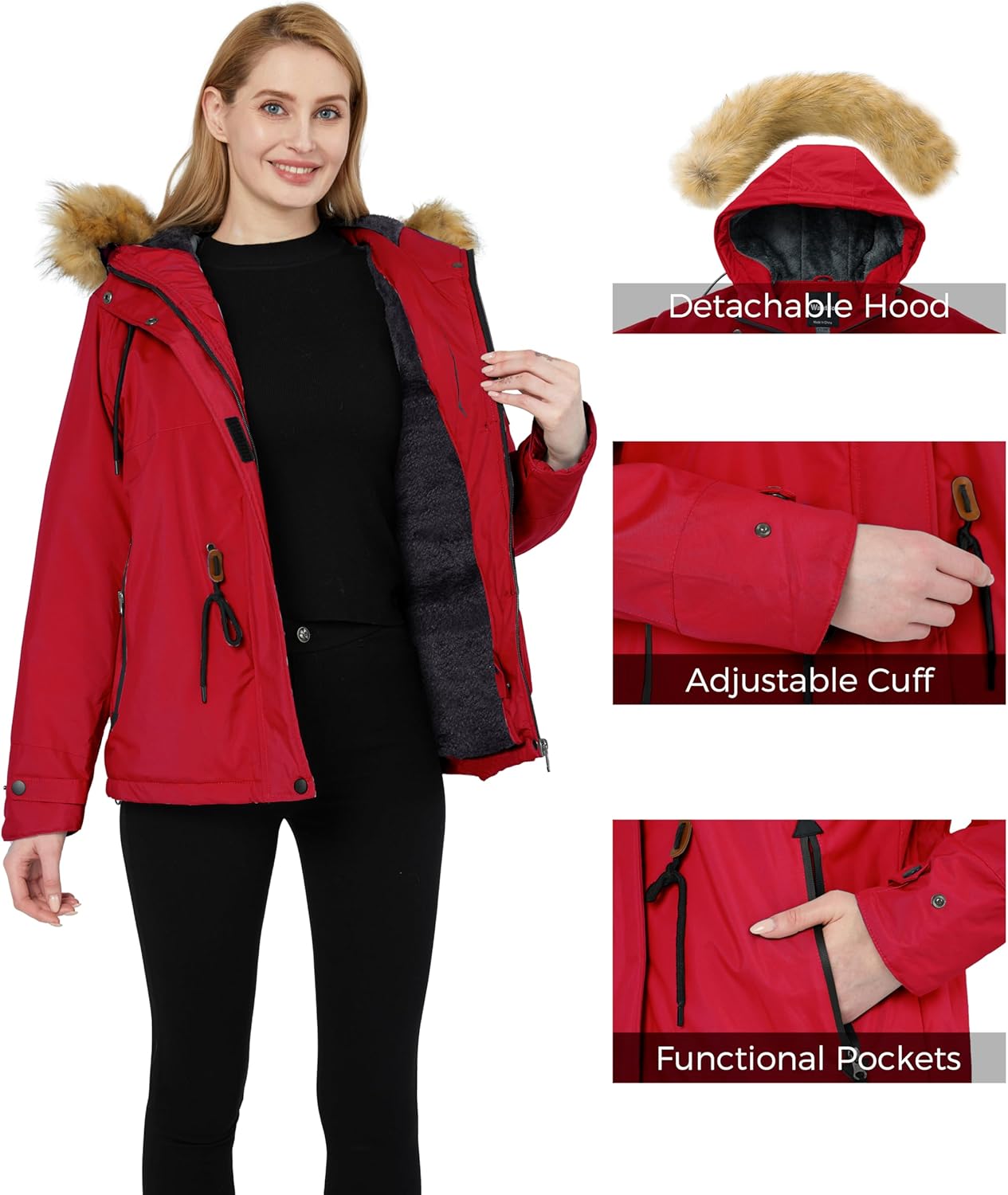 wantdo Women's Waterproof Ski Jacket Hooded Winter Snow Coat Mountain Snowboarding Jackets Insulated Fleece Parka - Image 2