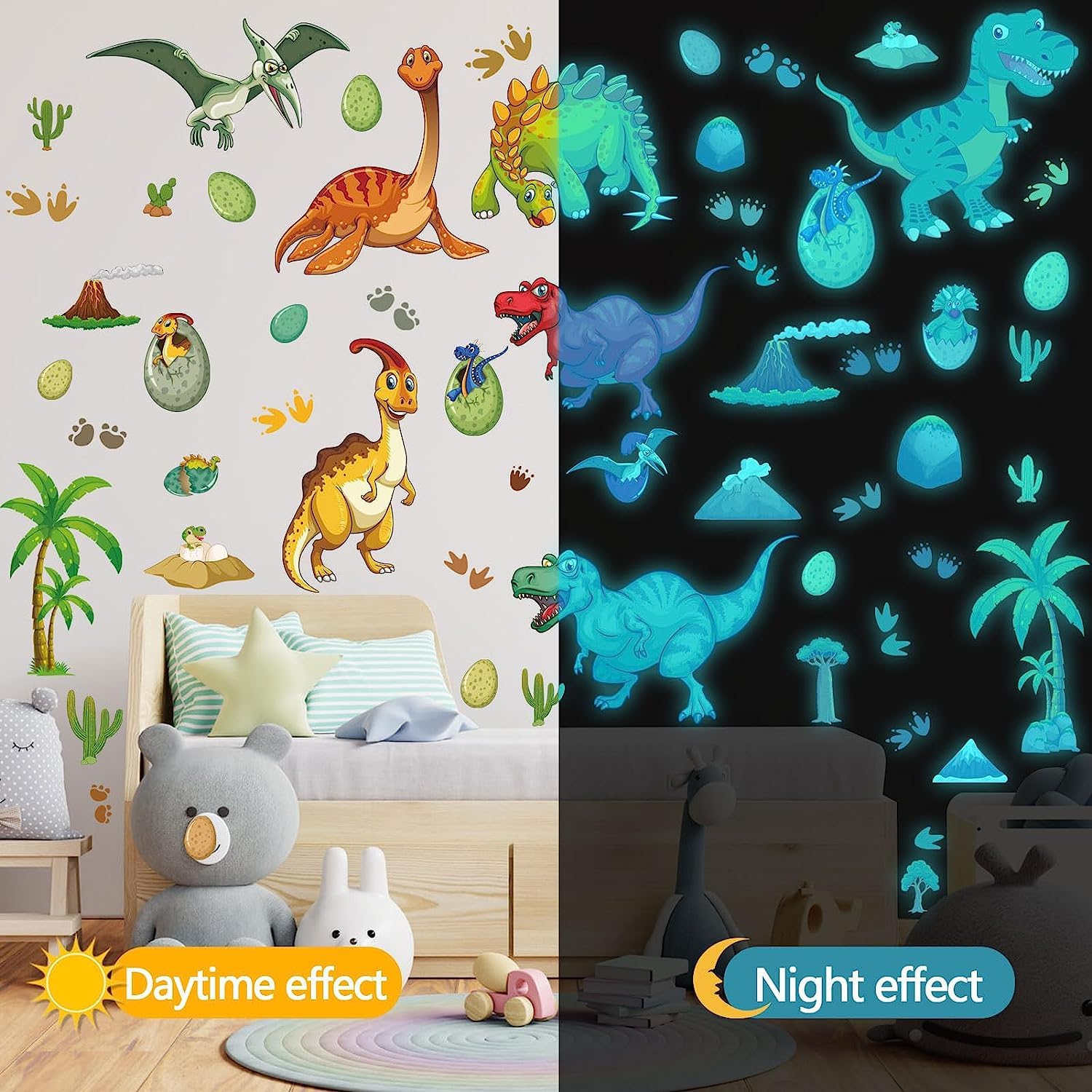 Pegatinas de Pared Luminosos Dinosaurio Adhesivo Pared para Habitación Niño Animal Pegatina de Pared Fluorescencia Adhesivos Luminosos pared Techo Dormitorio Habitación Bebé Deco de Niña Niños Azul