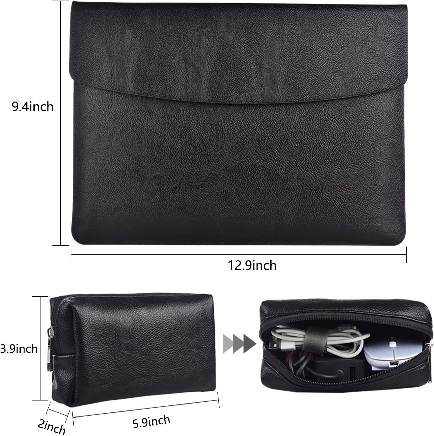 Surface Pro 11th/10/9/8/7/6/5/4/Pro X Sleeve case, for Microsoft 12-12.3-13 Inch Tablet Waterproof Ultrathin Carrying Cover with Small Bag(Black) - Image 5