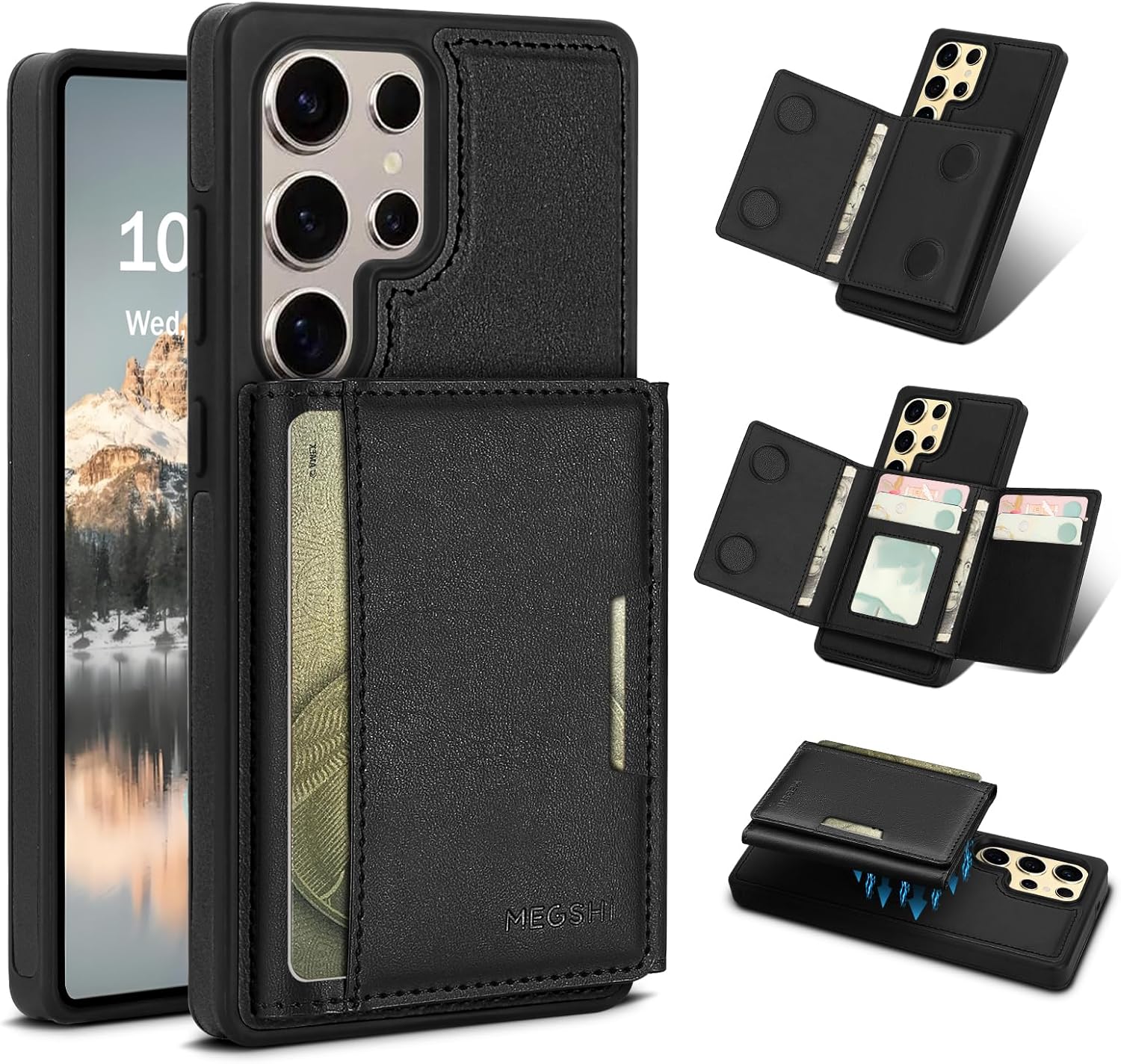 for Samsung Galaxy S25 Ultra Wallet Case, 2-in-1 Detachable Magnetic Wallet Case, Card Holder RFID Blocking, Fashionable Faux Leather Card Slot & Folding Design (Black)