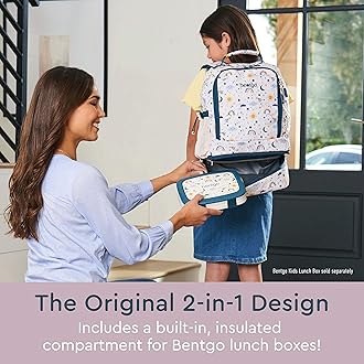 Bentgo Kids 2-in-1 Backpack & Insulated Lunch Bag - Durable 16” Backpack & Lunch Container in Unique Prints for School & Travel - Water Resistant, Padded & Large Compartments (Friendly Skies)