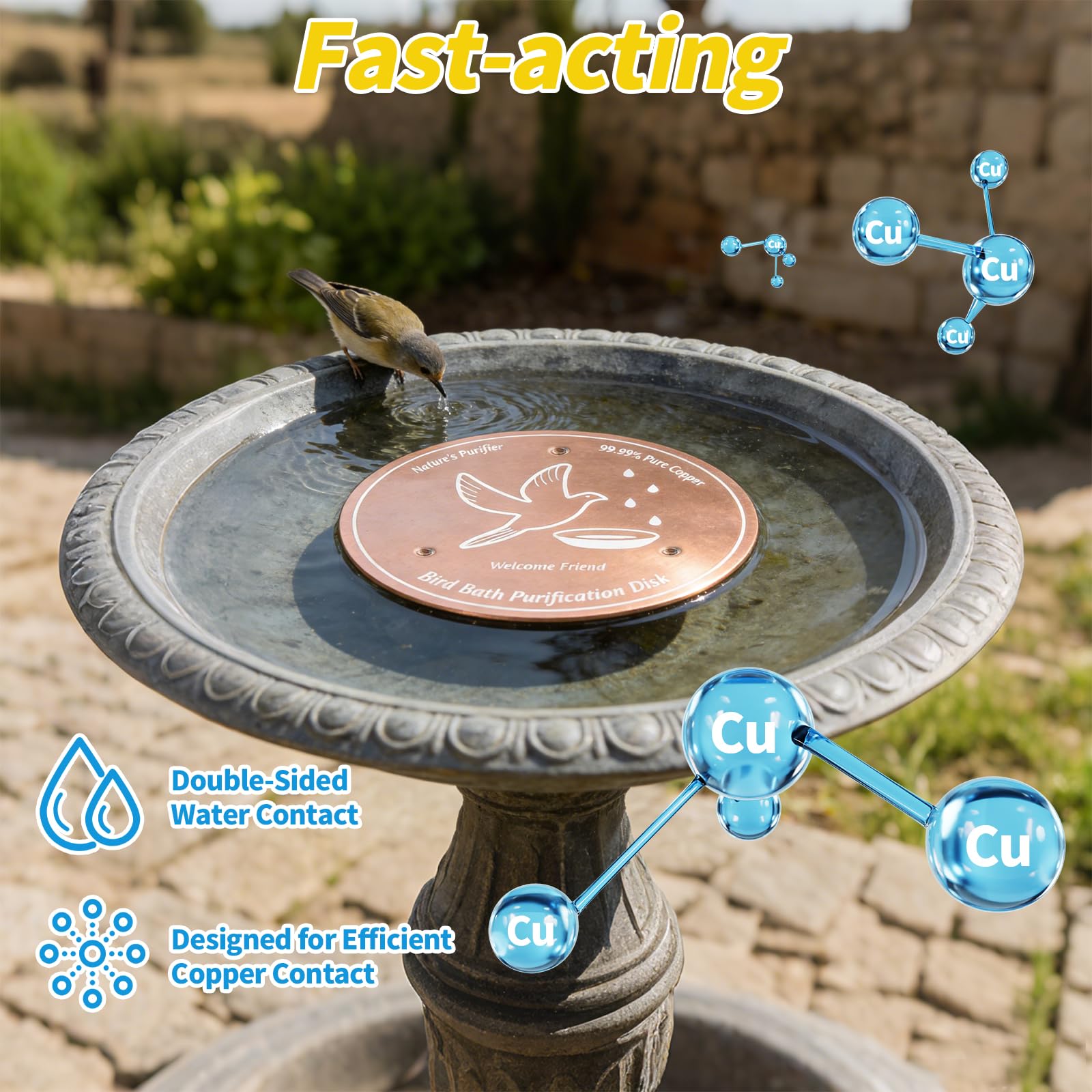 Bird Bath Copper Disk, 0.6mm 99.99% Pure Copper Self-Cleaning Purification Disk for Bird Bath Clean, Keeps Water Fresh Year-Round, Universal Fit for Outdoor Birdbaths, Bowls & Fountains - 5