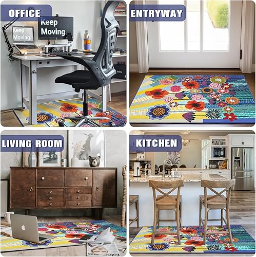 Miniatura 6 de Tapete para silla de oficina para suelo de madera dura, 36 x 48 pulgadas, alfombra de escritorio para computadora, tapete floral de oficina para