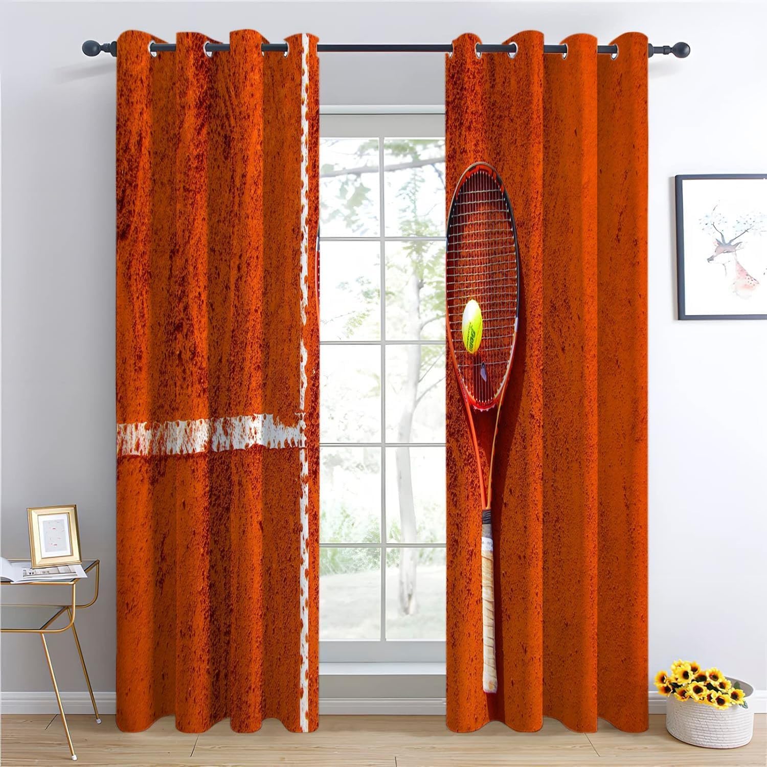 3D Drucken Gardinen Tennis Wohnzimmer Vorhänge, Tennis Vorhang Blickdicht Ösen Wärmeisolierend Gardine, Schlafzimmer Deko Curtain 2 Stücke 91.5 x 214 cm BxH q1774