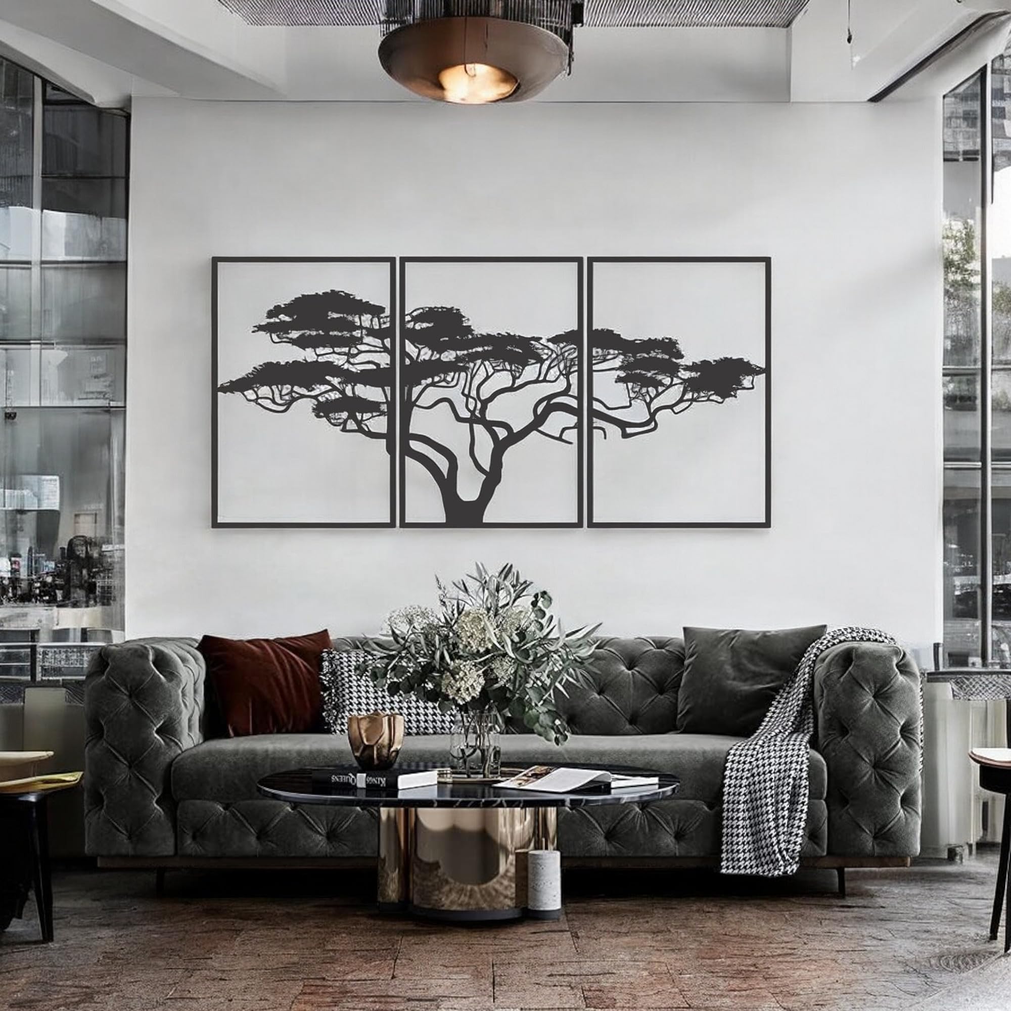 Décoration Murale Arbre De Vie Métal - 120x60 Cm, Effet 3D, Noir Mat, Pour Salon Chambre Bureau, Design Africain
