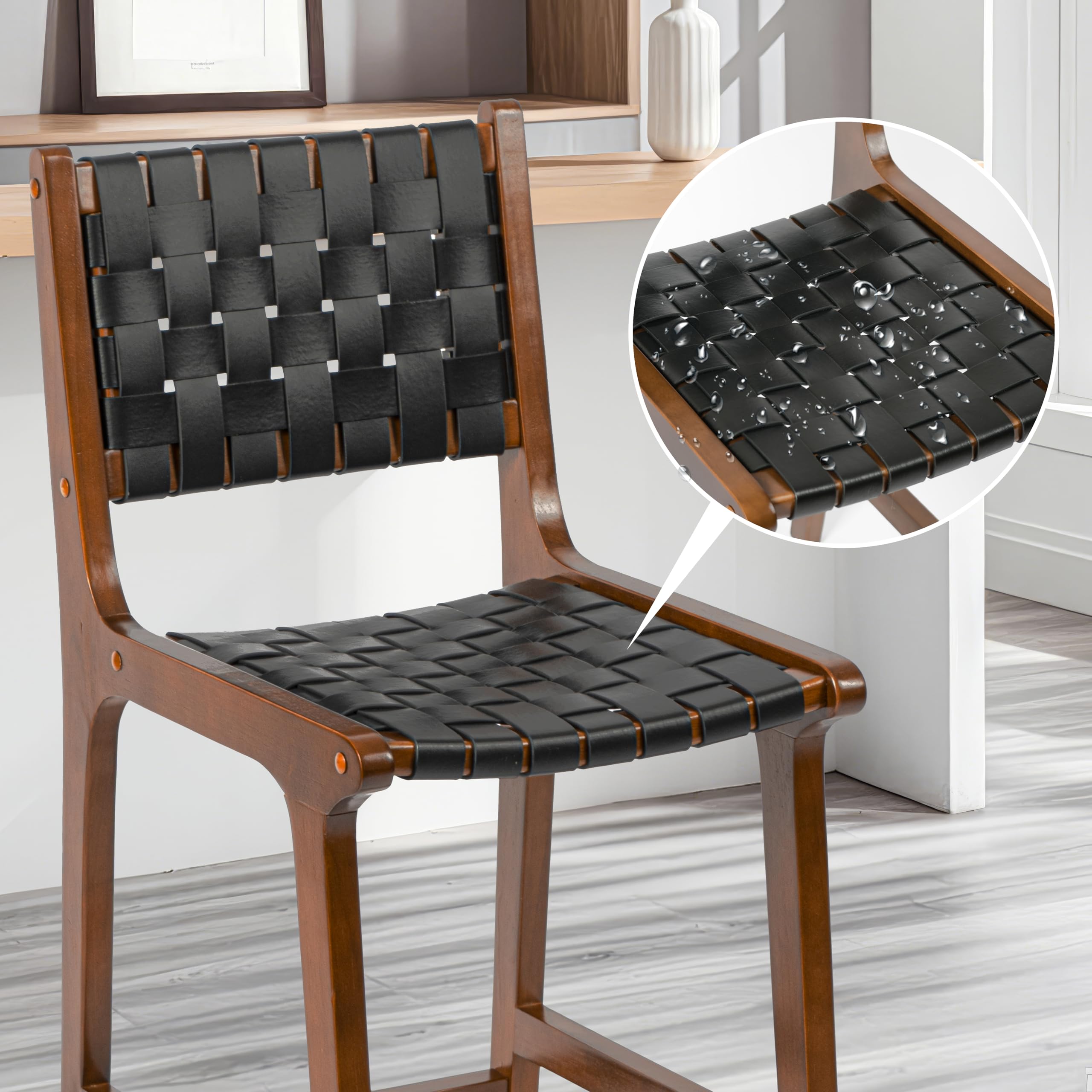 CangLong 24 Inch Counter Stool Barstool with Faux Leather Straps, Set of 2, Black