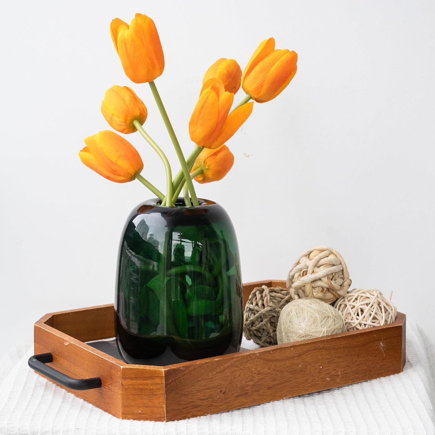 Relexome Dark Green Glass Flower Vase for Centerpieces Flowers 6.7 Inch Round Modern Glass Bud Vase Decorative Vases for Home Decor, Living Room, Dining Table, Entryway, Shelf, Office