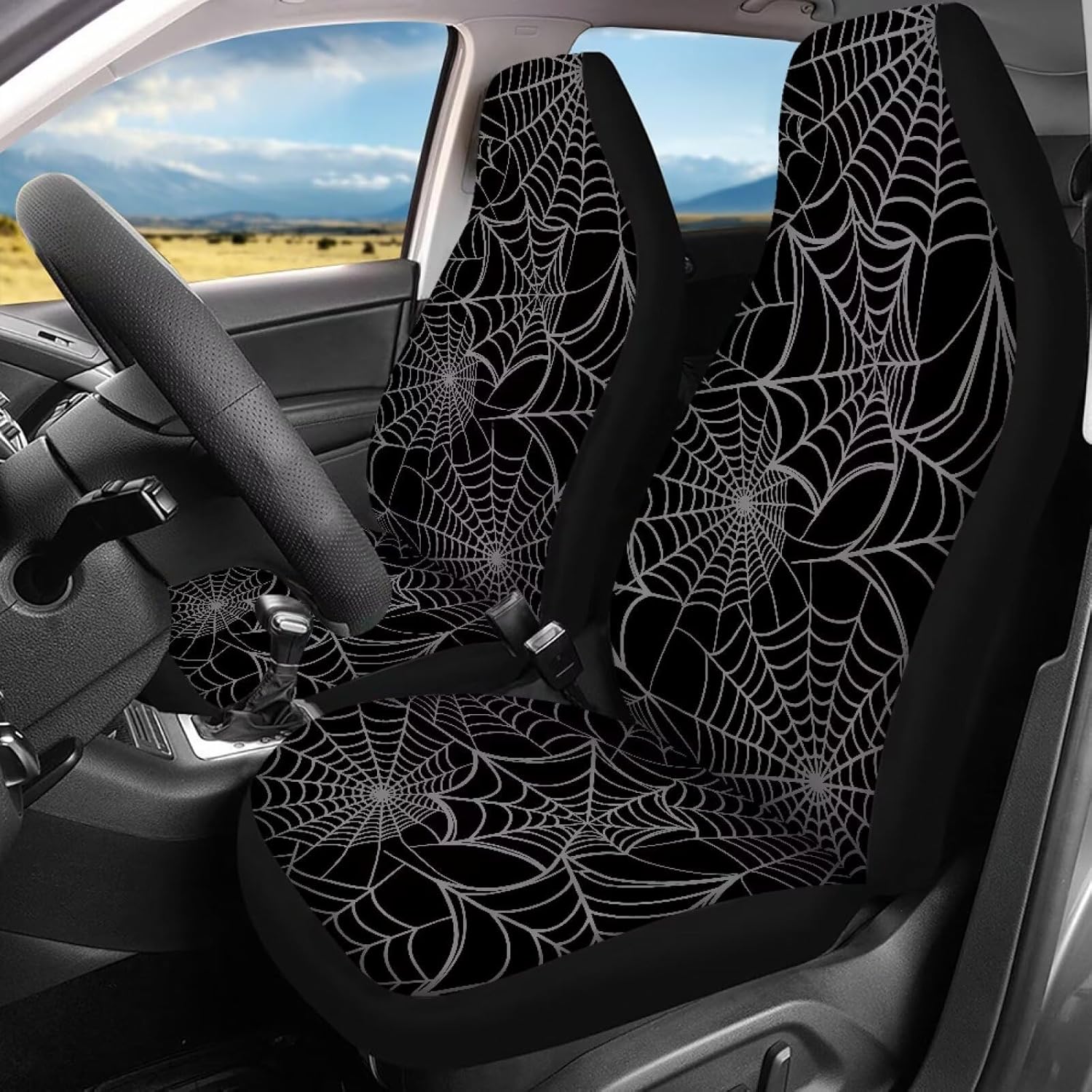 Spider Web Car Seat Covers Full Set Gothic Car Seat Cover for Front Back Seats Cushion Protectors Easy to Install Automotive Seats Protector Universal Fits SUV Vehicle Sedan Truck