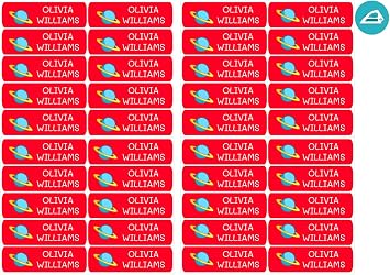 50 Personalized Iron-on Labels, 6x2 cm, for Marking Clothes with Icons and Typography, Easy to Apply, High Resistance to Washing and Drying, Color Basic Red, Size 6x2 cm