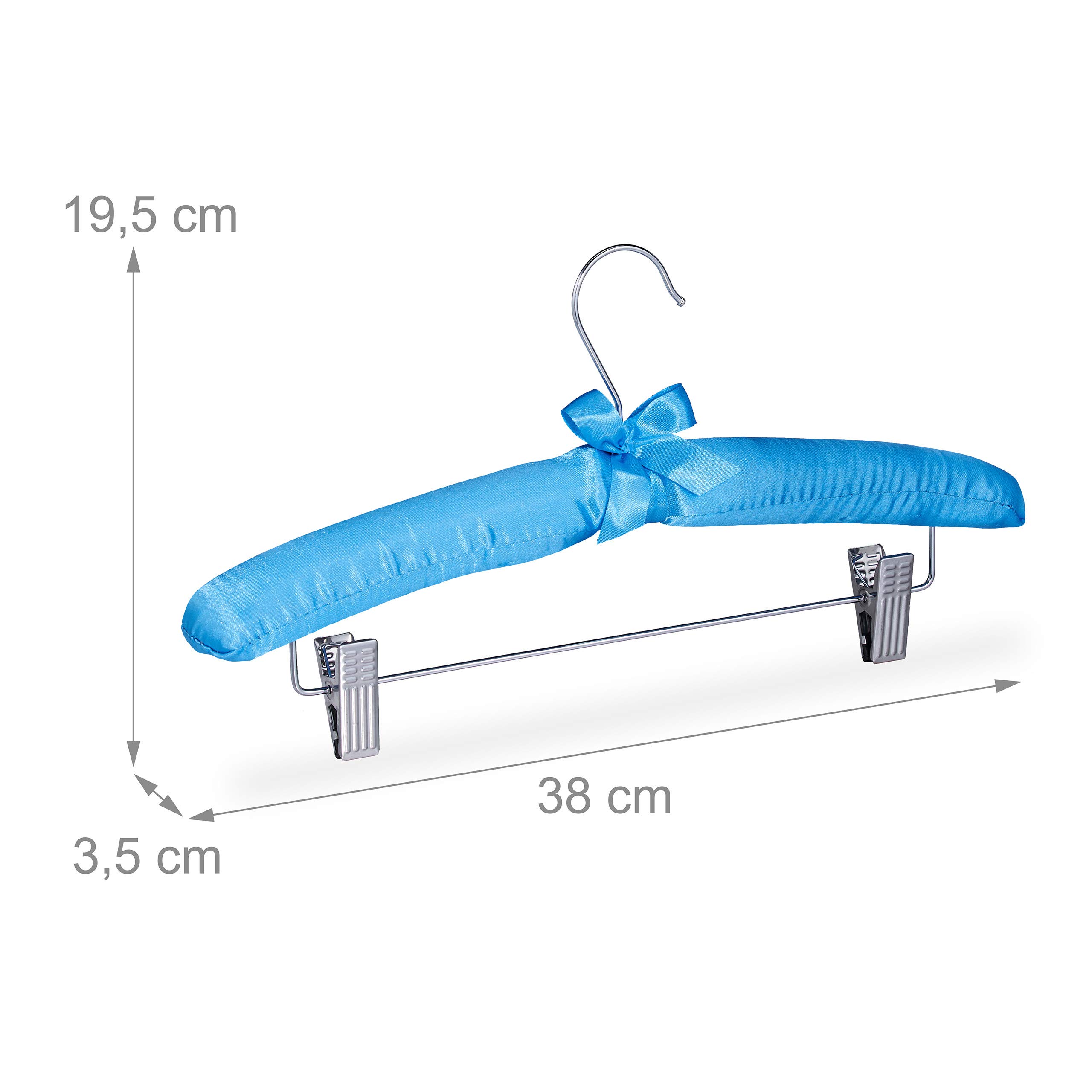 30 x Satin Kleiderbügel, gepolstert, Vintage, verstellbare Clips, drehbarer Haken, Klammerbügel, 38 cm breit, blau