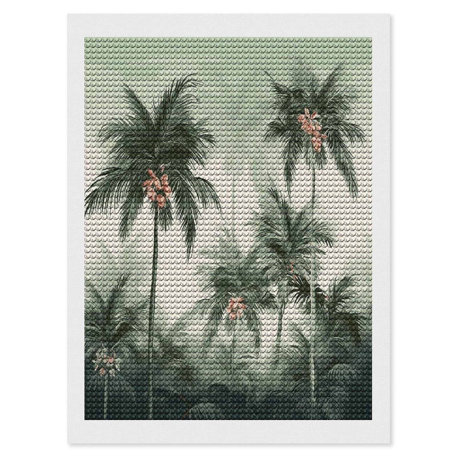 FekiLoot Tropical Palm Trees Paint by Numbers Kit for Adults Beginner DIY Diamond Dots Paintings Round Full Drill Diamond Art Kits Picture Diamond Art Painting Kits for Home Decor 12"x16"