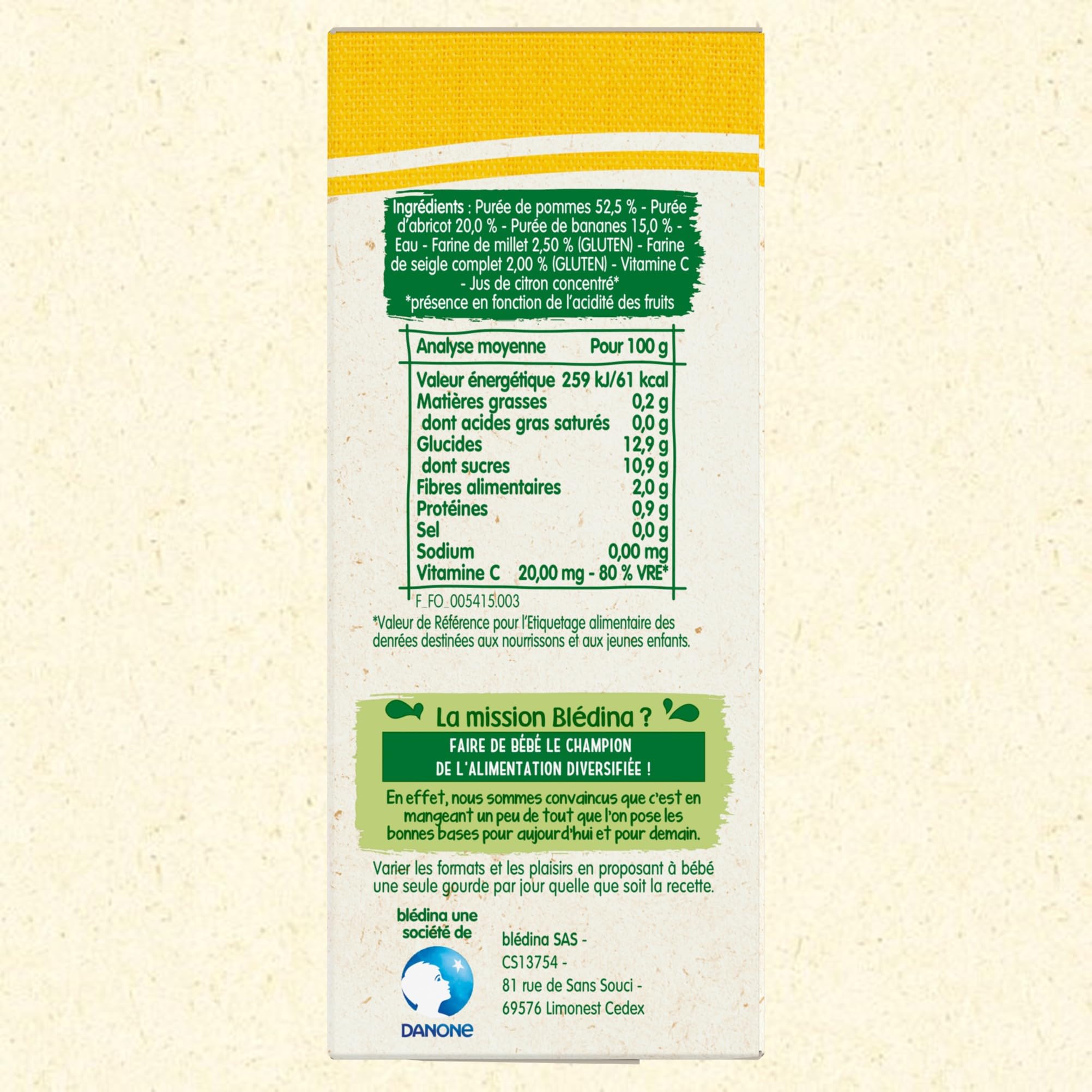 BLÉDINA - Gourdes de Purées de Fruits - Petit Déjeuner de Bébé - Pomme Abricot Banane Millet et Seigle - dès 10 Mois - 16 x 85 g