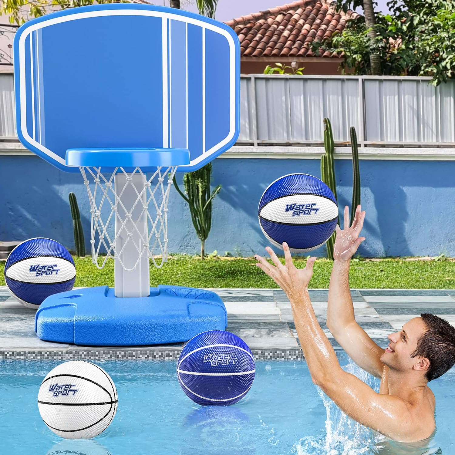 TEMI Swimming Pool Basketball Hoop, Pool Toys with 4 Balls