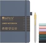 A5 Lined Journal and Pen Set, Hardcover Notebook with Pen, 160 Pages 100gsm Thick Ruled Paper for Women Men Work Business School or Home Writing, 5.7'' x 8'' (Black)