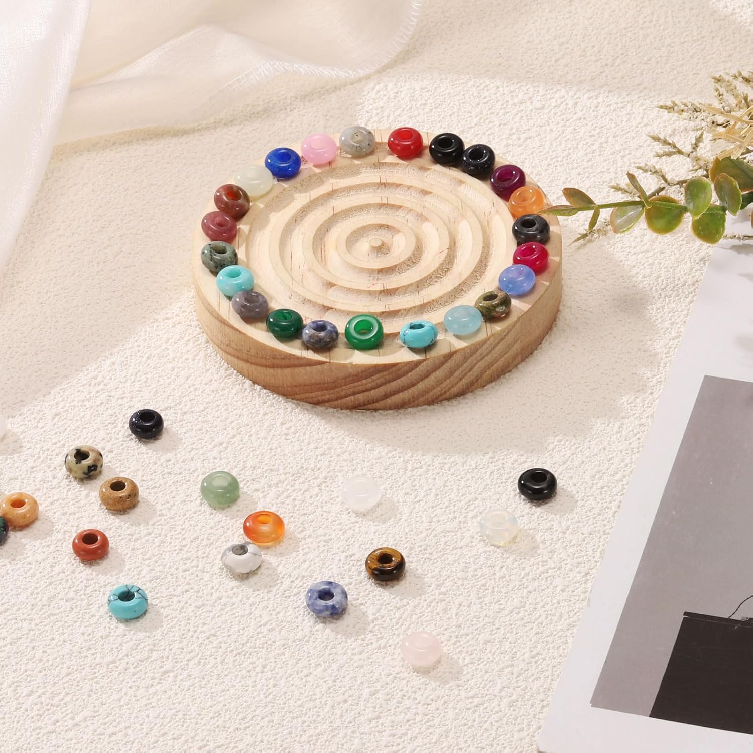 HARFINGTON 15pcs Large Hole Stone Beads 5x10mm Flat Round Natural Stone Loose Beads with 4mm Hole for Bracelet Necklace DIY Crafts Hair Accessory Making Blue Turquoise - Image 6