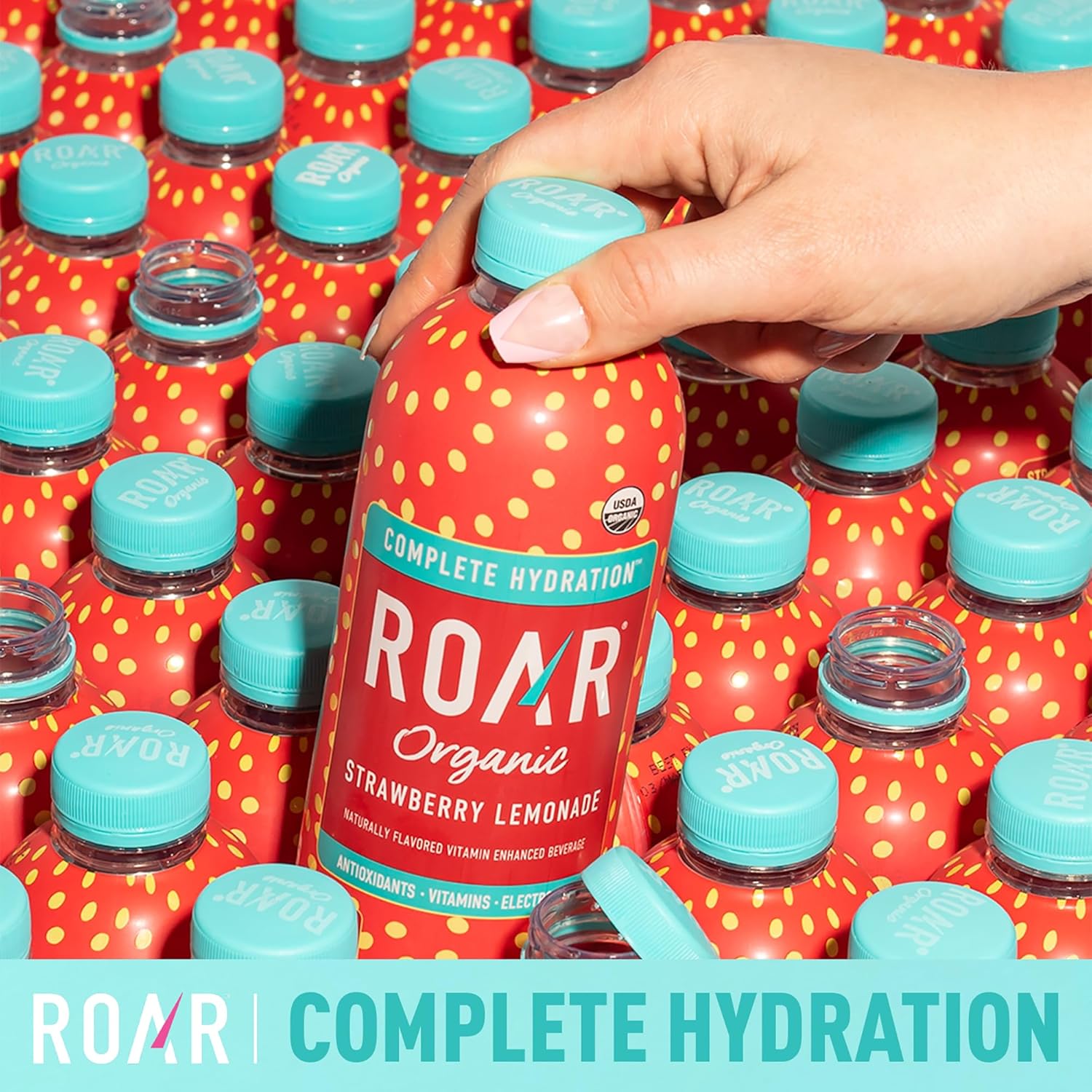 ROAR Complete Hydration Organic - Electrolyte Drinks Loaded with Vitamins C, B5, B12 - Non-GMO, Gluten-Free - Strawberry Lemonade - 12 pc
