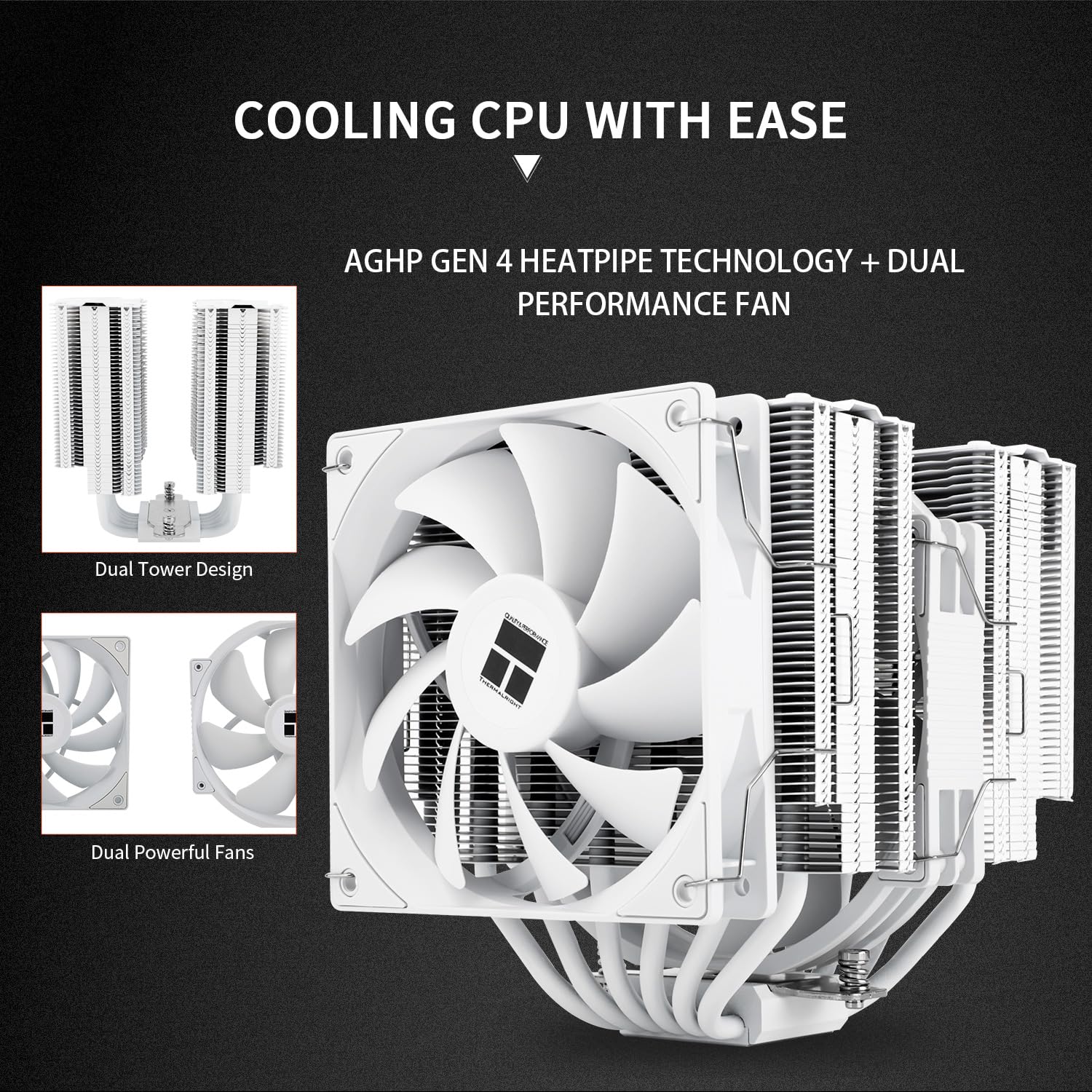 TR Peerless Assassin 140 wit, 6 heatpipes, twee PWM-ventilatoren en twee torens, 158 mm hoge CPU-koeling met bovenkap, voor AM4/AM5 en Intel LGA1851/1700/115X/1200