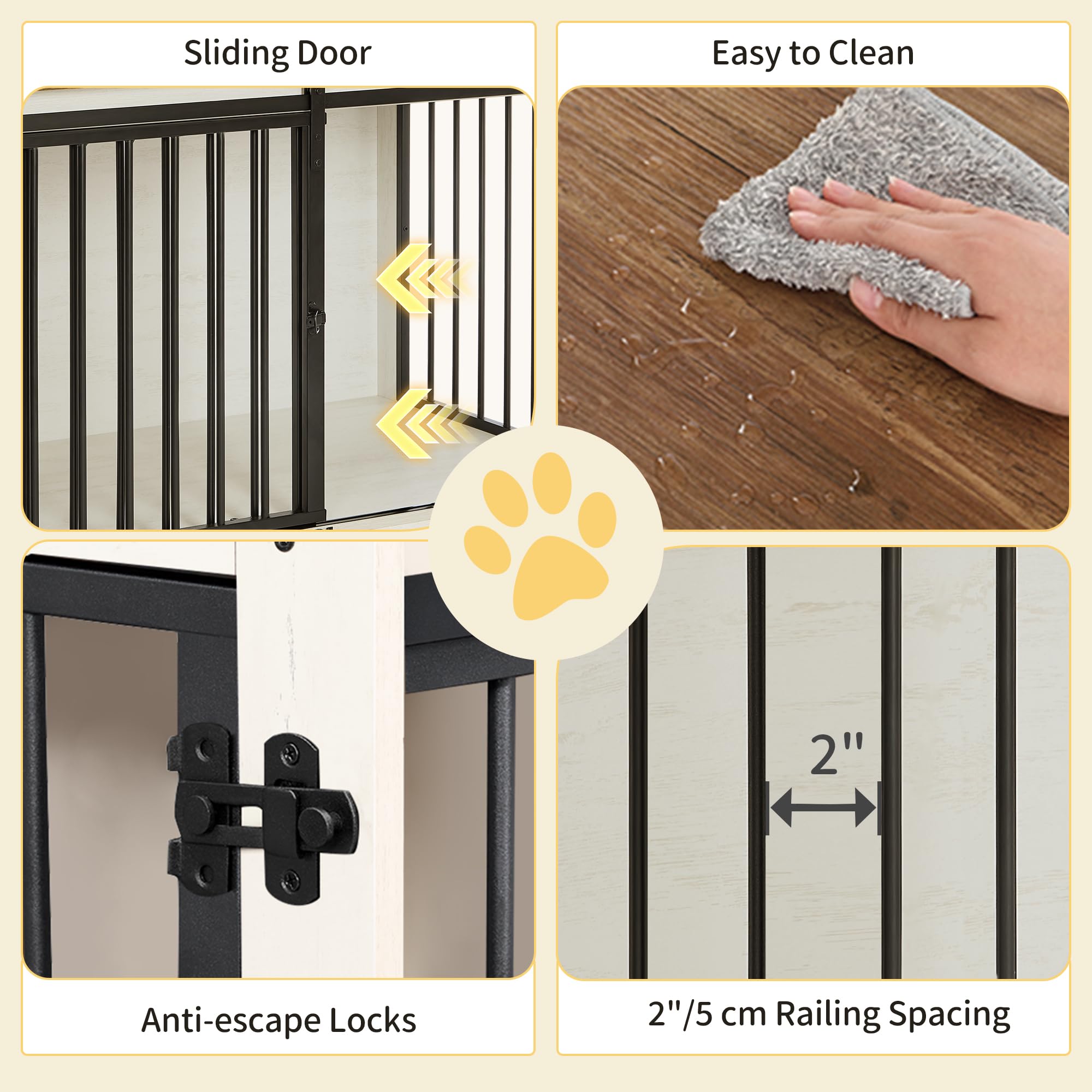 Hzuaneri 100cm Gabbia per Cani, Tavolo Supplemento, Nicchia Moderna per Cani, Gabbia per Cuccioli, Casetta per Animali, 2 porte, 60 x 100 x 68 cm, Bianco e Marrone DFC02314B