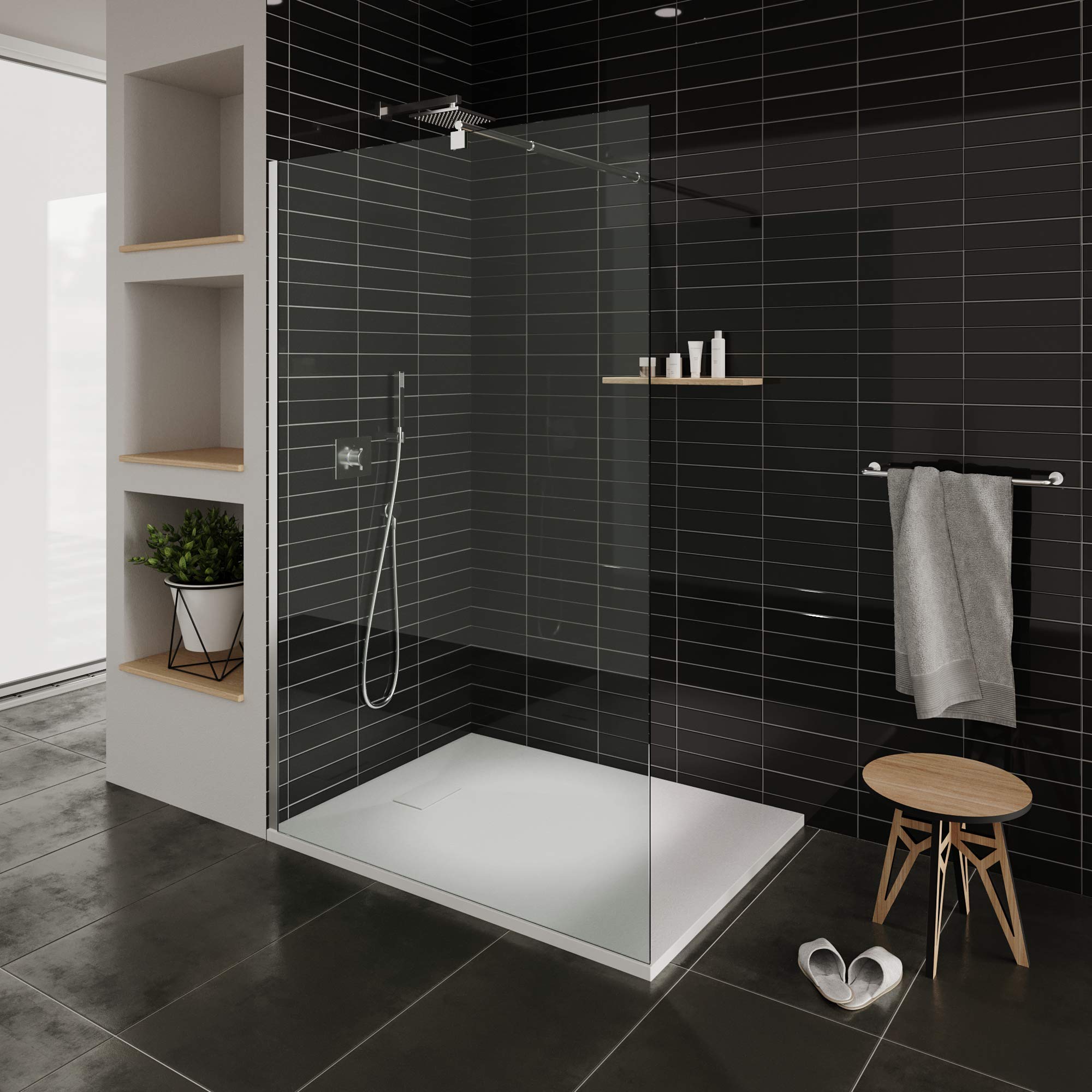 Plato de ducha SMC Boreal 140x80 cm, Blanco RAL 9016 – Antiderrapante, Textura Pizarra, Antibacteriano, Resistente a agentes químicos – Incluye válvula y rejilla