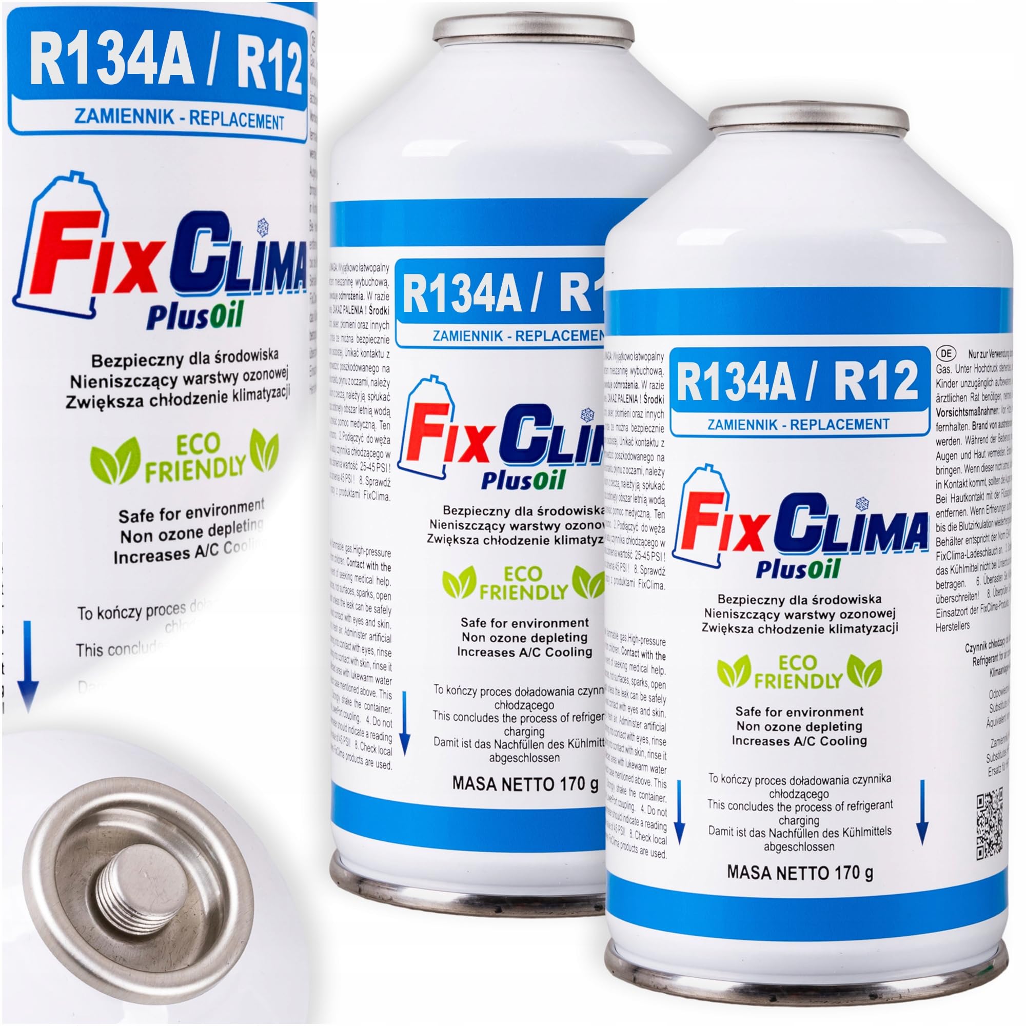 FixClima R134a/R12 - Kit di ricarica professionale refrigerante – gas di ricambio per condizionatori auto, forte capacità di raffreddamento, ecologico Veltao