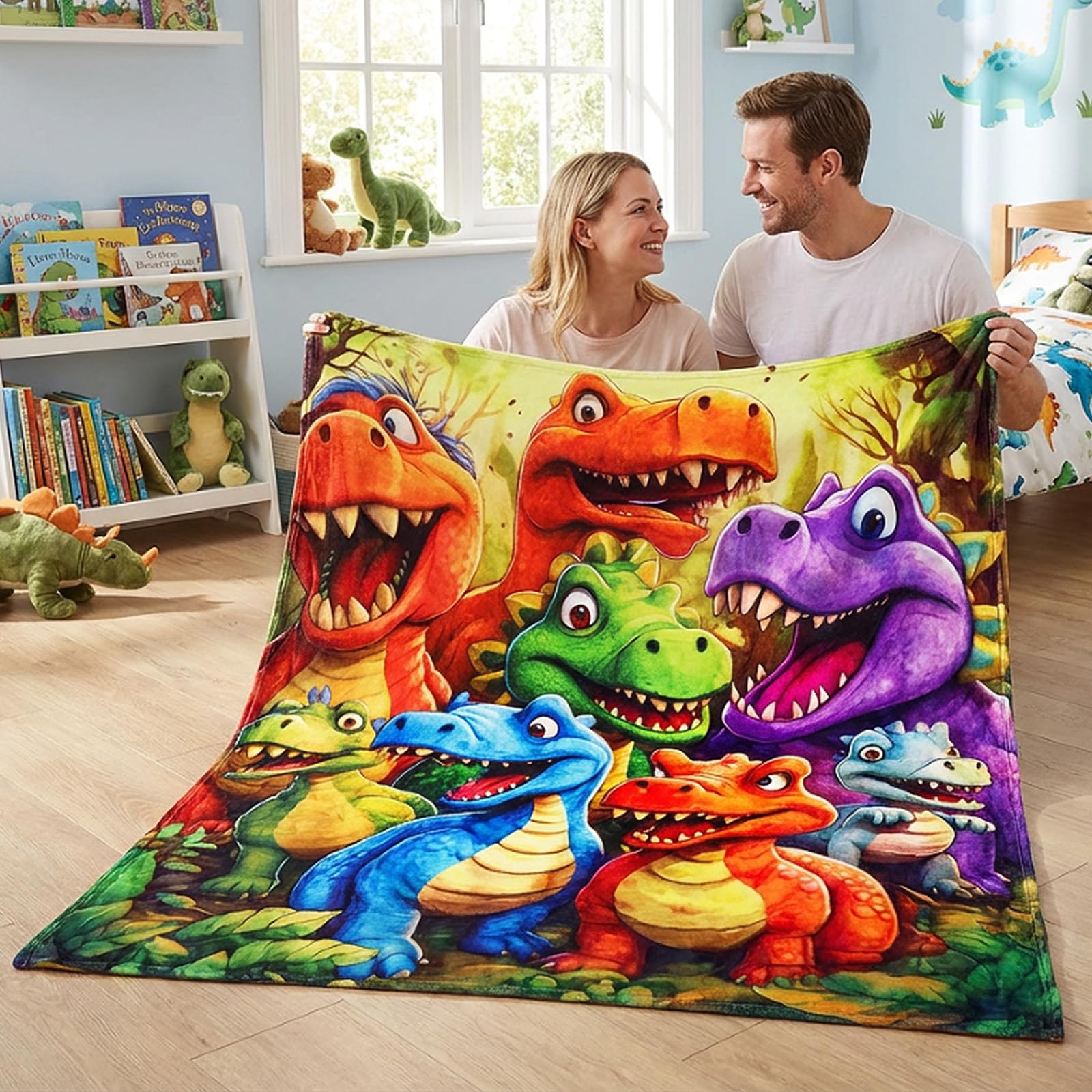 Koc Dinozaur Dziecięcy 150x130 cm – Miękki Koc Polarowy Flanelowy z Uroczym Motywem Dinozaura, Koc Dziecięcy na Kanapę, Łóżko, Sypialnię, Narzuta Dino, Prezent