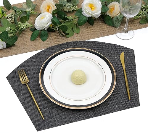 Miniatura 7 de SHACOS Juego de 5 manteles individuales en forma de cuña con centro de mesa, mesa redonda, tamaño grande, lavables, reversibles, duraderos, color