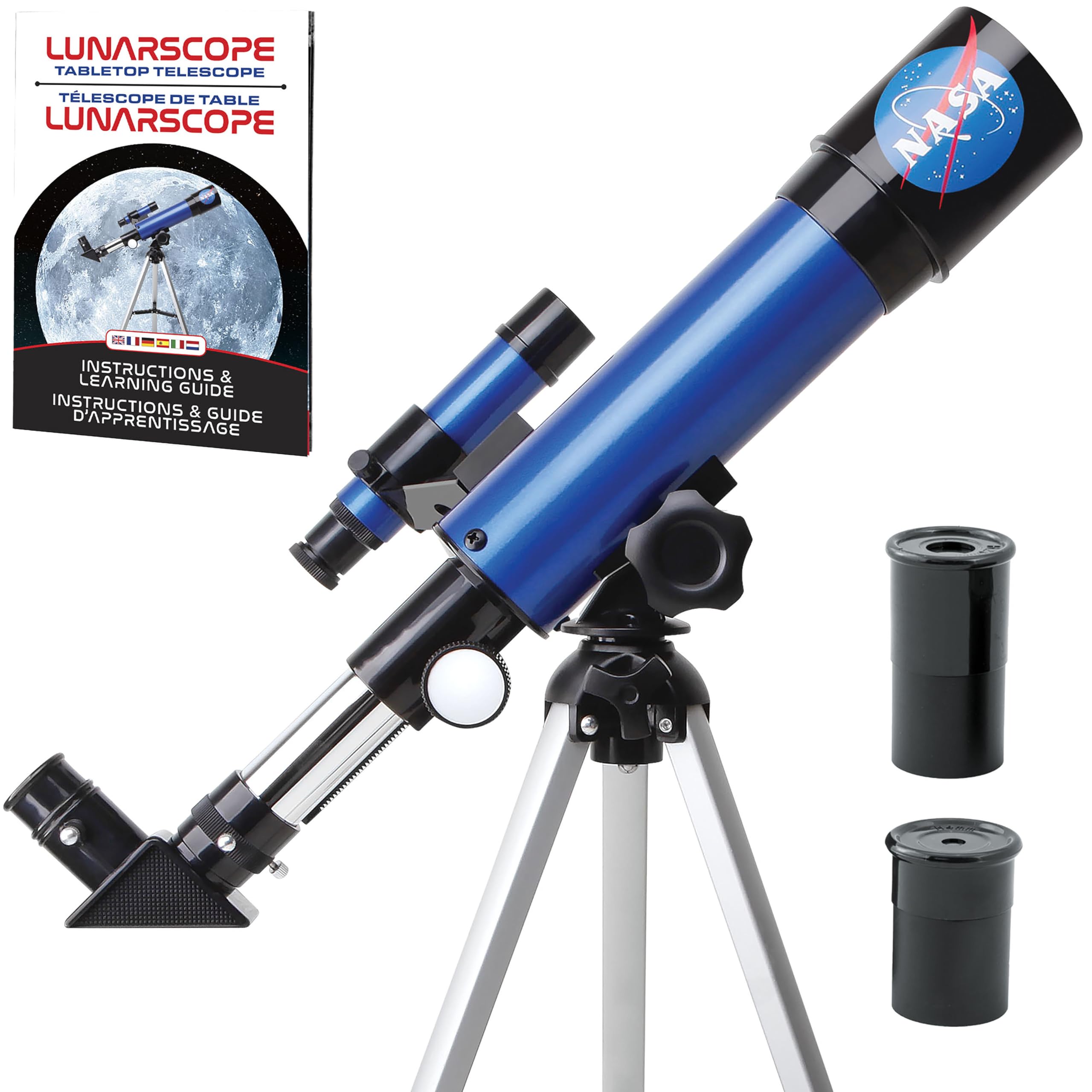 Blue Marble NASA Lunar Telescope for Kids  90x Magnification, Includes Two Eyepieces, Tabletop Tripod, and Finder Scope- Kids Telescope for Astronomy Beginners