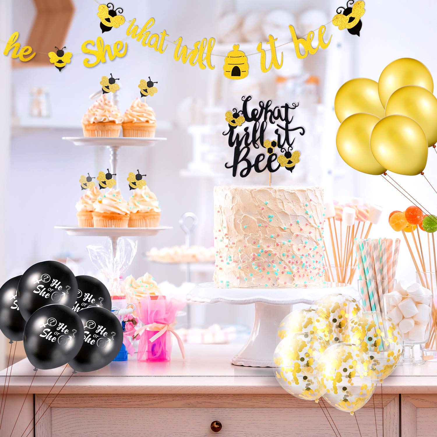 23 Pieces What It Bee Gender Reveal Party Decorations Set He or She