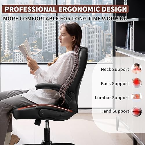 Miniatura 3 de Silla de oficina ejecutiva, silla de oficina de cuero con ruedas, silla giratoria de 360 con brazos acolchados, silla ergonómica para computadora