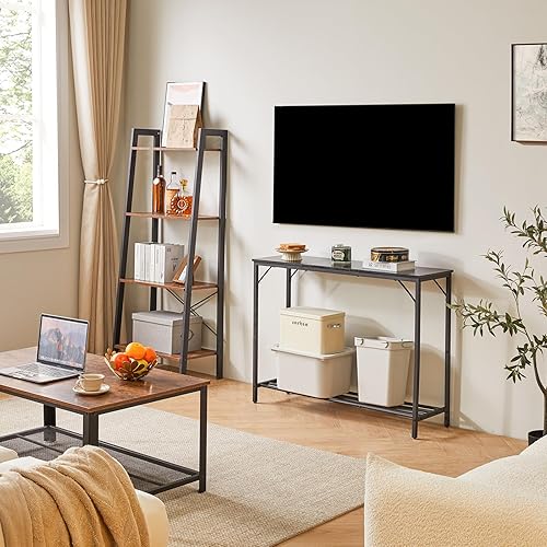 Miniatura 8 de YMYNY Mesa consola, mesa de entrada industrial de 42.1 pulgadas, mesa de sofá estrecha con estantes, mesa de sofá para entrada, pasillo, sala de