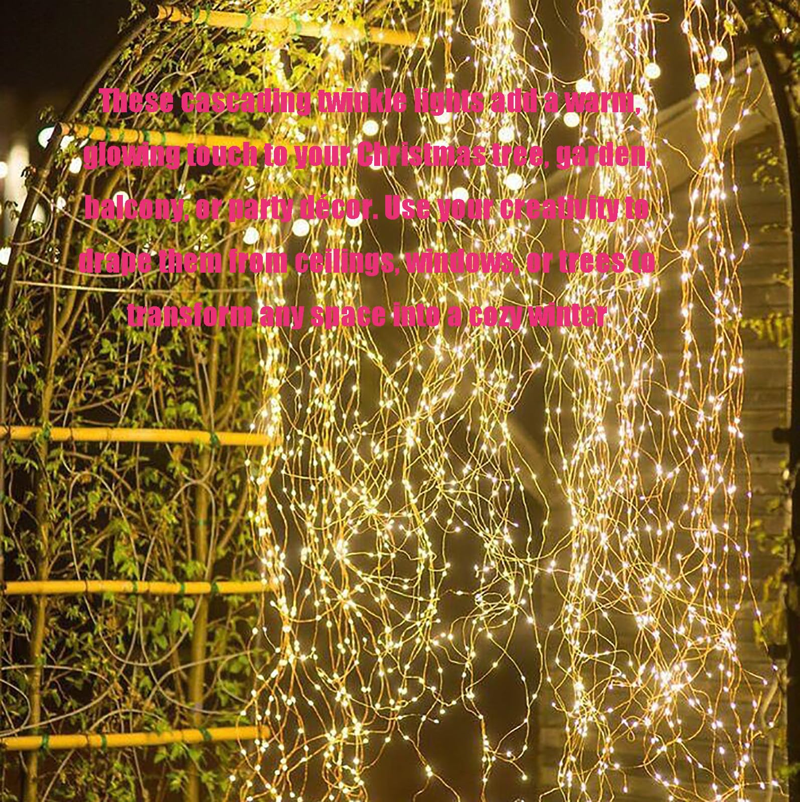 Luces en cascada para árbol de Navidad actualizadas 2026, 600 luces LED parpadeantes, 8 m, 10 pies, color blanco, 20 hebras, perfectas para decoración navideña