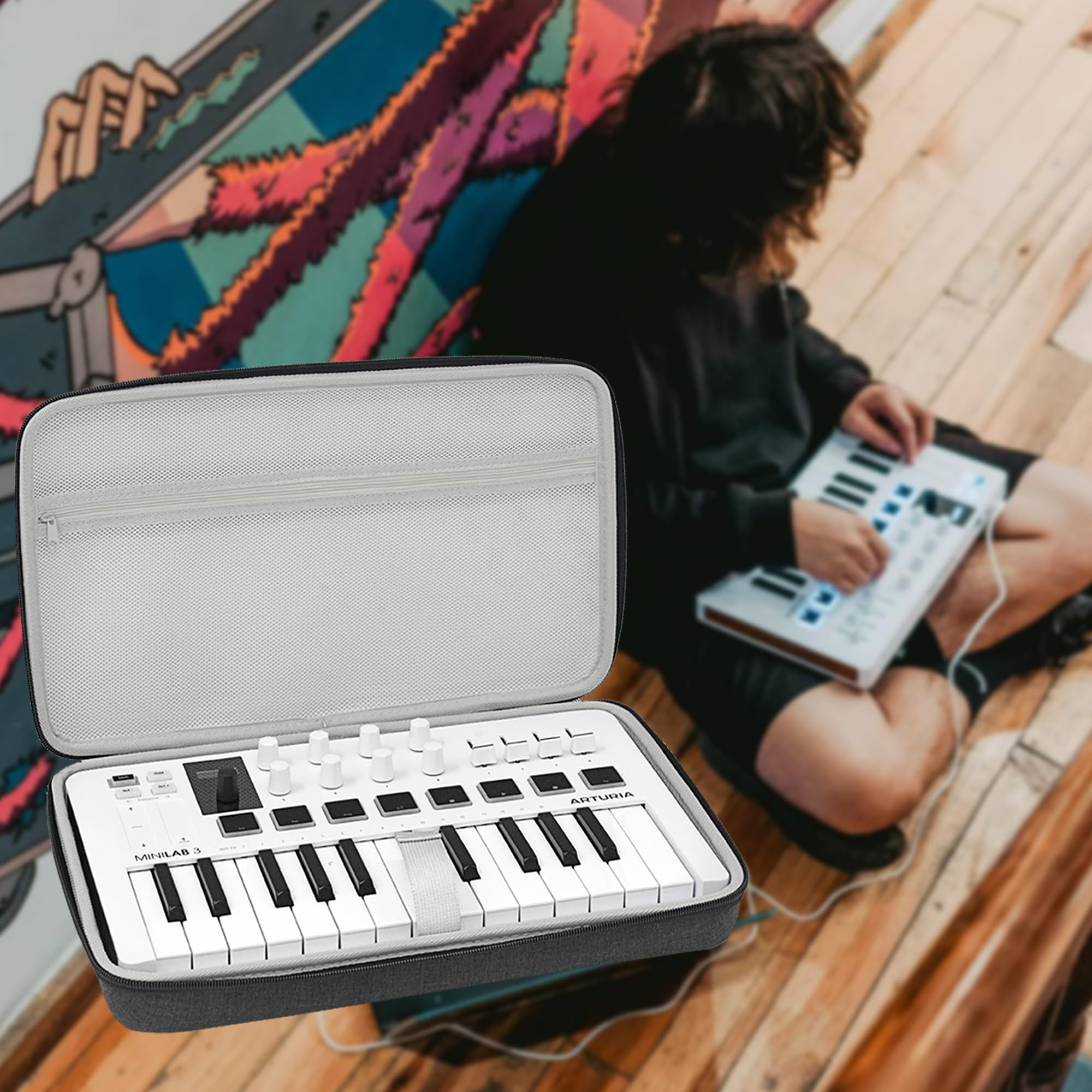 Musiin Étui en Velours Premium pour Clavier MIDI, Compatible avec MPK Mini IV, Arturia MiniLab 3, MiniLab MkII 25 Slim, Housse pour Clavier, contrôleur MIDI et synthétiseur (Gris)