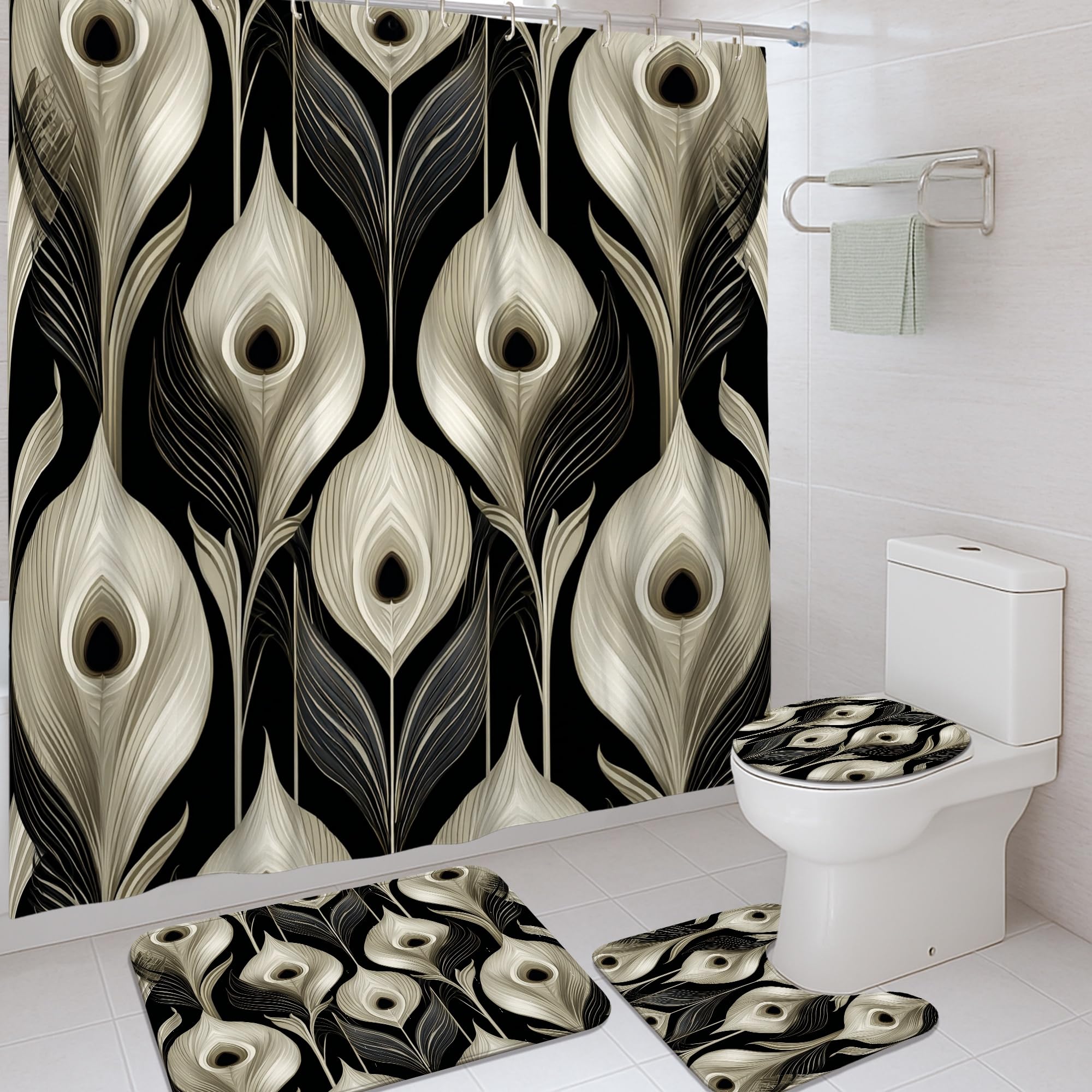 Rideau de douche fleurs 183x183 en polyester imperméable et son tapis assorti pour invités