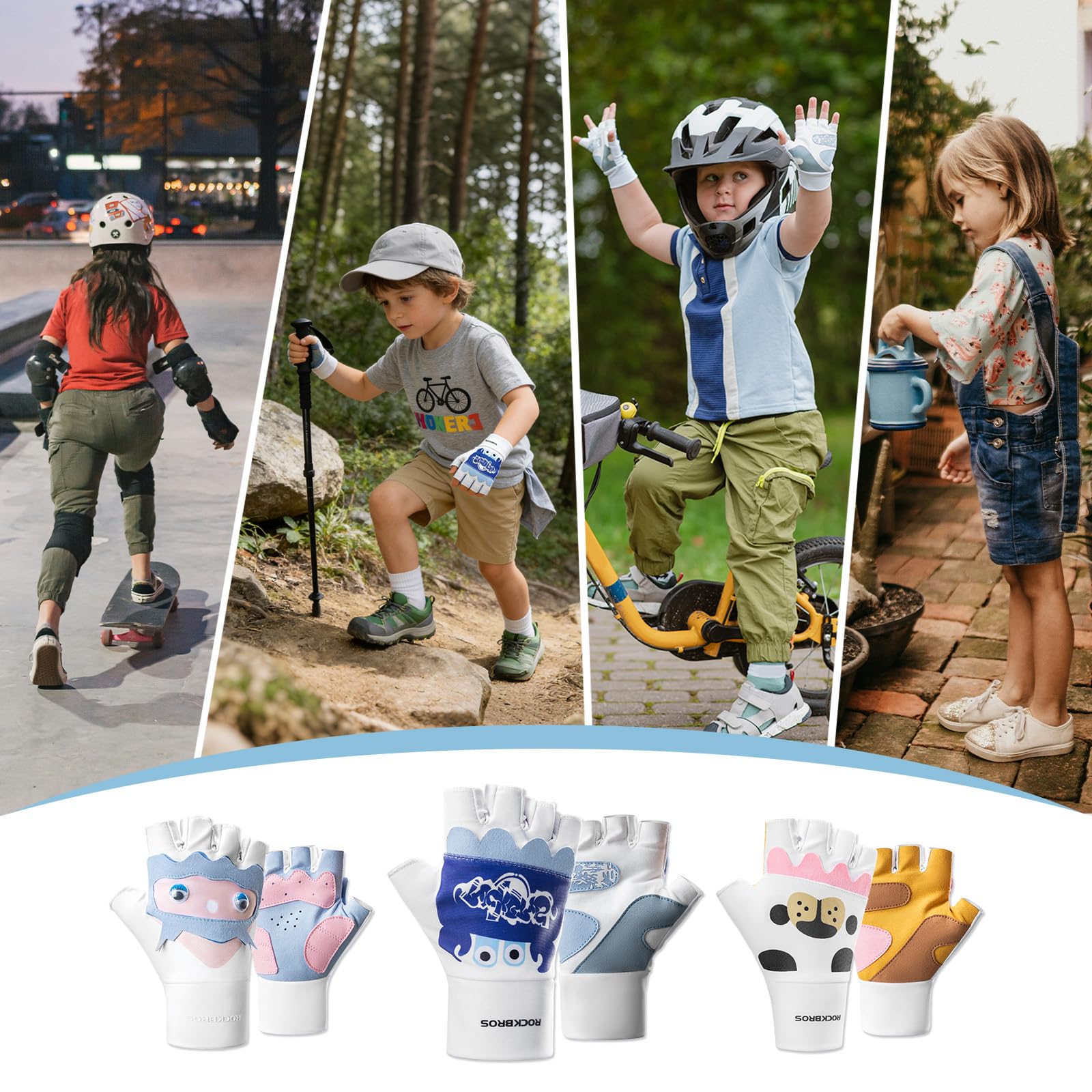 ROCKBROS Kinderhelm und Fingerlose Handschuhe Set